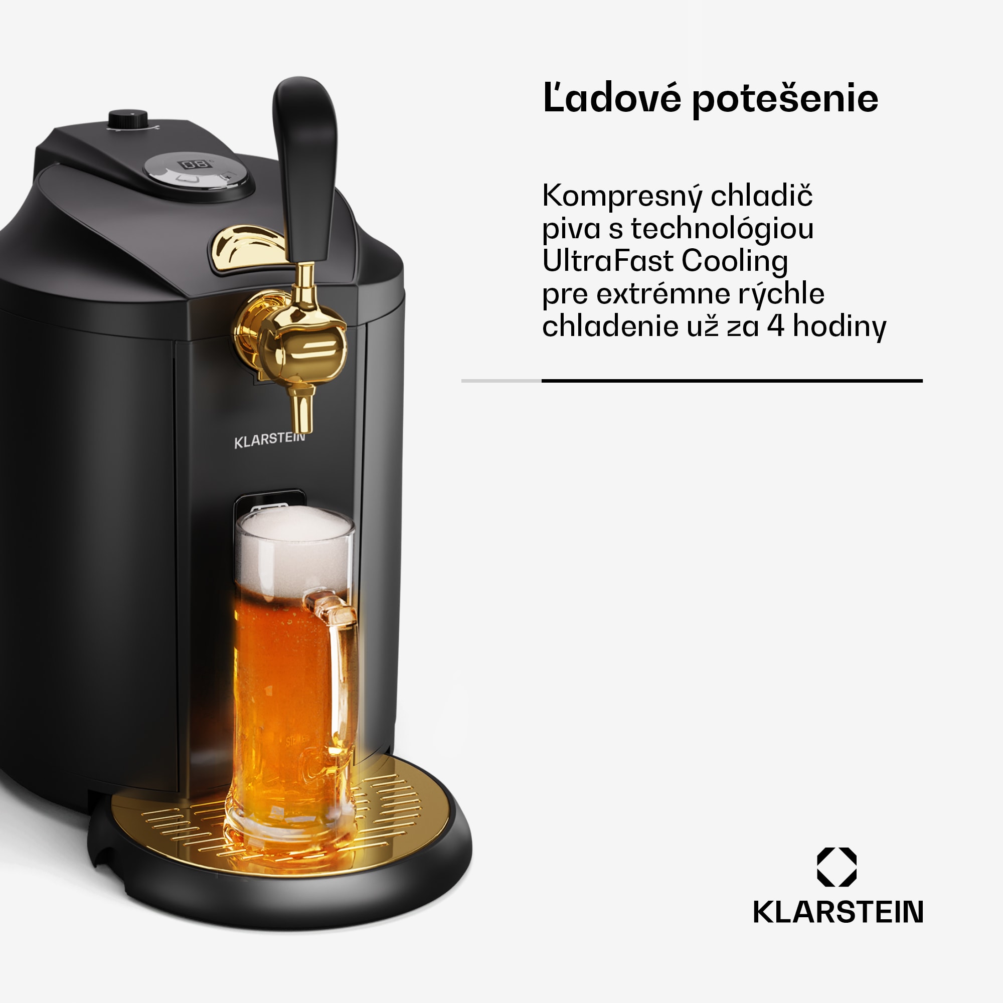 Klarstein Beerkules pivný výčap, pre 5 litrové sudy, chladiaci kompresor, LED-Displej, 6 teplôt – Obrázok 2