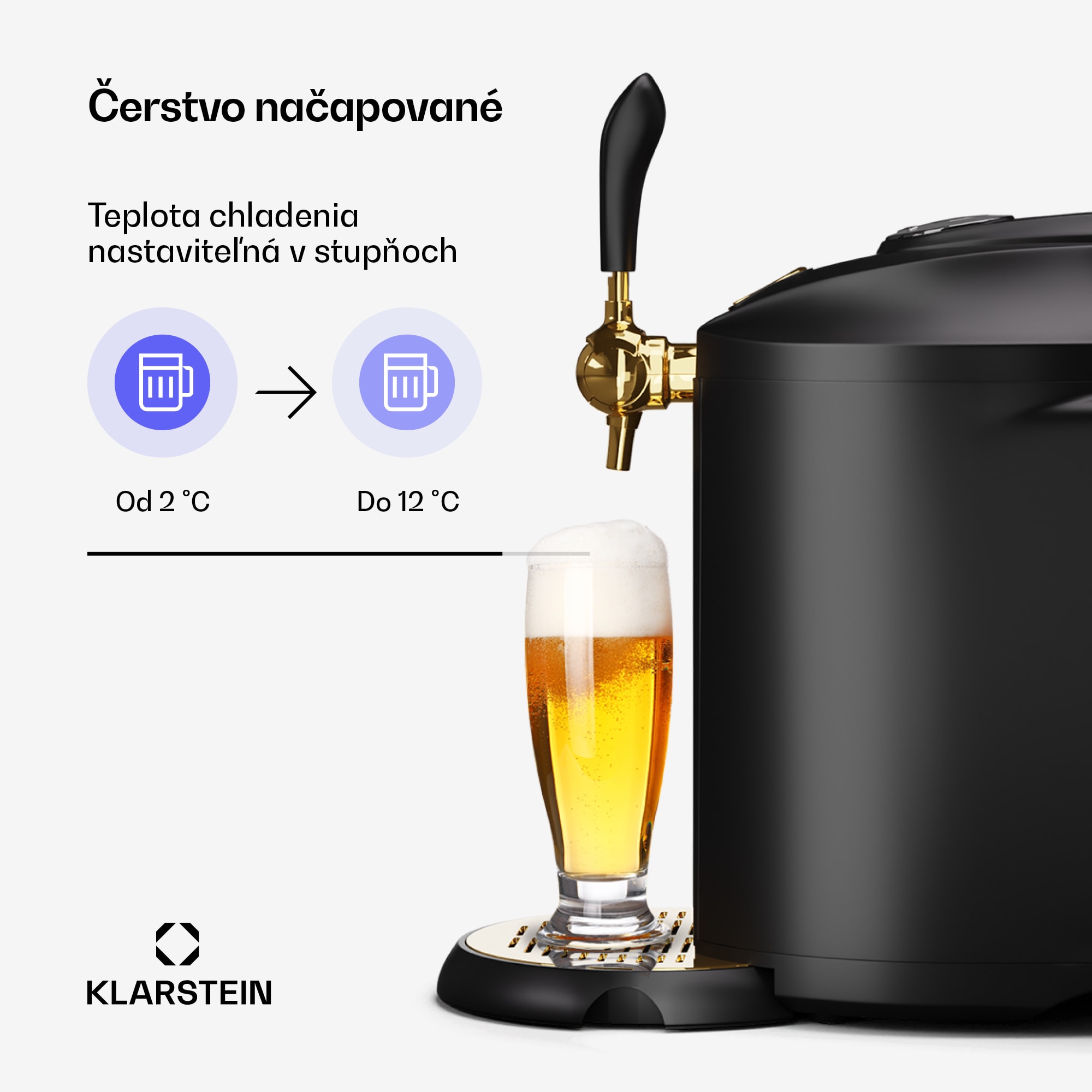 Klarstein Beerkules pivný výčap, pre 5 litrové sudy, chladiaci kompresor, LED-Displej, 6 teplôt – Obrázok 3