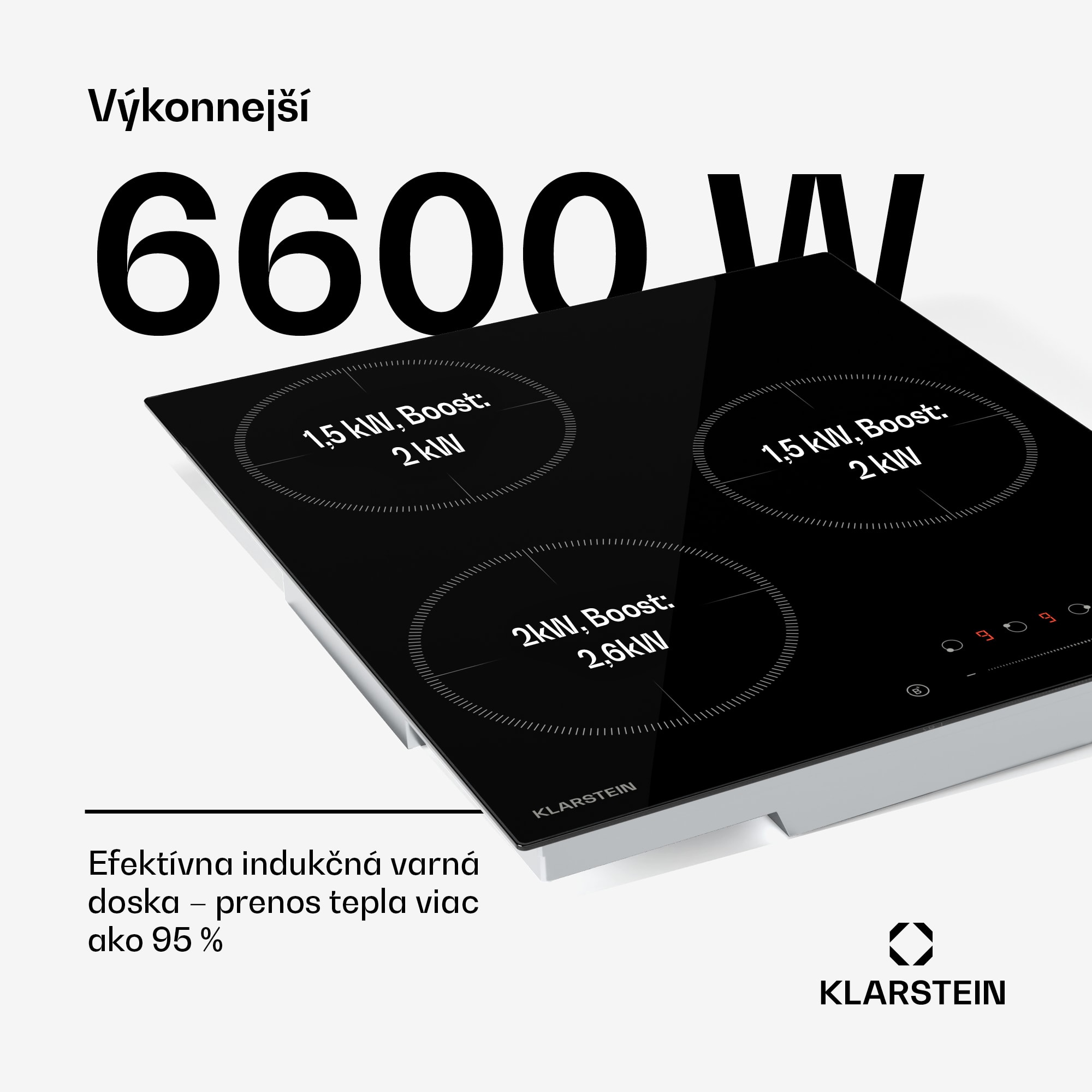 Klarstein Delicatessa Indukčná varná doska, 45 cm, 6600 W, 3 varné platne, Slider-Control, Boost – Obrázok 2