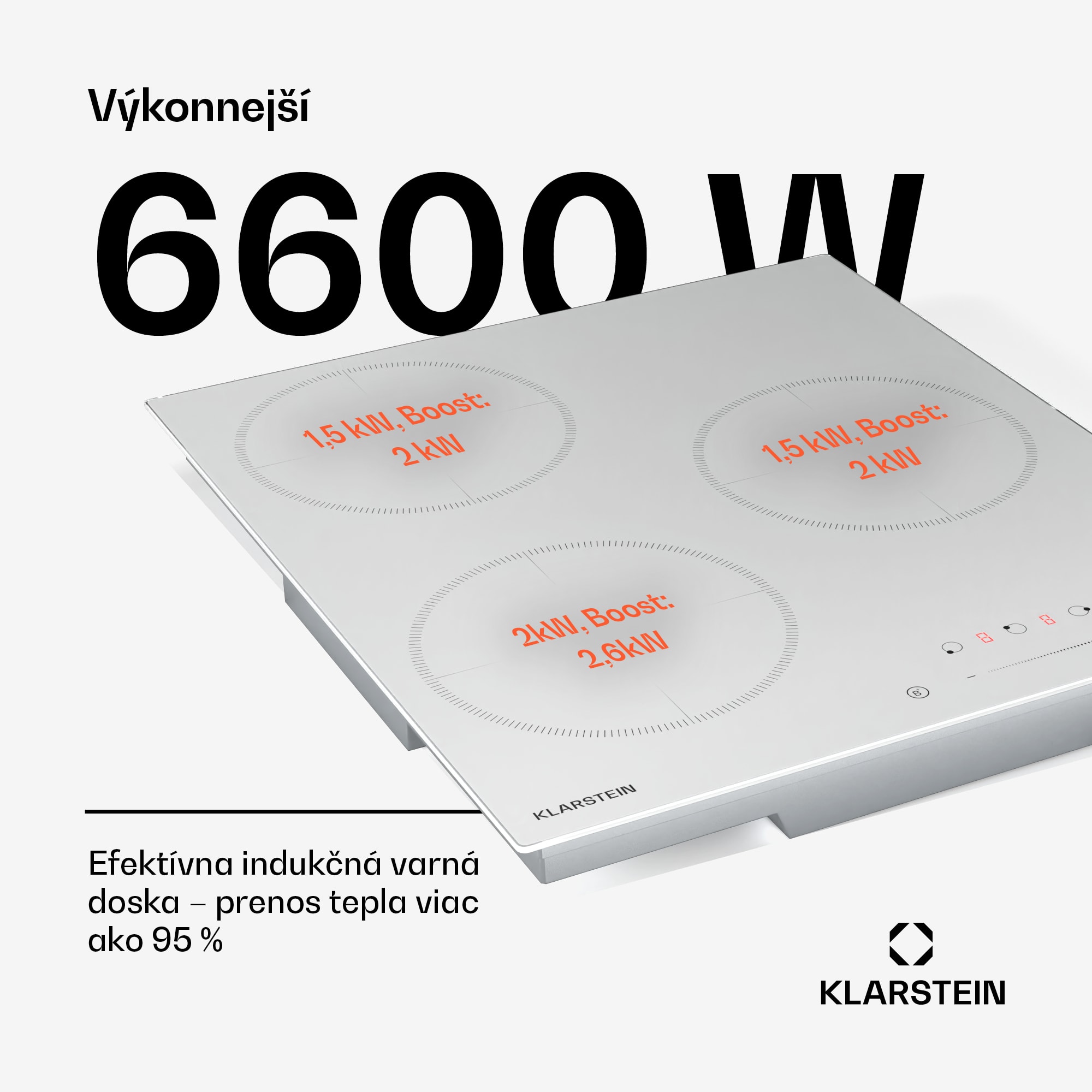 Klarstein Delicatessa Indukčná varná doska, 45 cm, 6600 W, 3 varné platne, Slider-Control, Boost – Obrázok 2