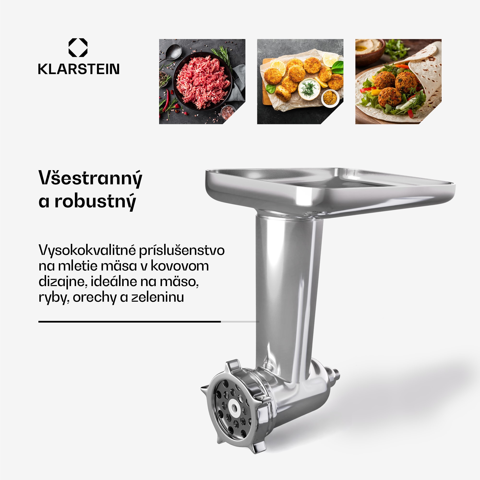 Klarstein Nástavec na mletie mäsa Chiara, príslušenstvo pre kuchynský robot Chiara, 4 nože, nehrdzavejúca oceľ, 3 disky – Obrázok 2