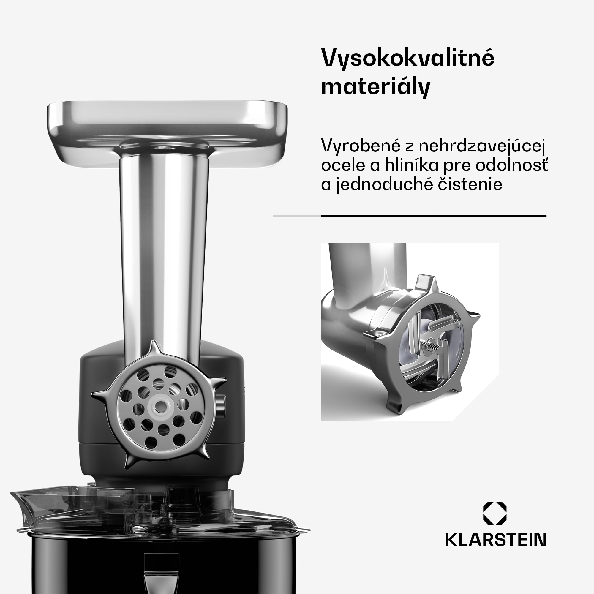 Klarstein Nástavec na mletie mäsa Chiara, príslušenstvo pre kuchynský robot Chiara, 4 nože, nehrdzavejúca oceľ, 3 disky – Obrázok 3