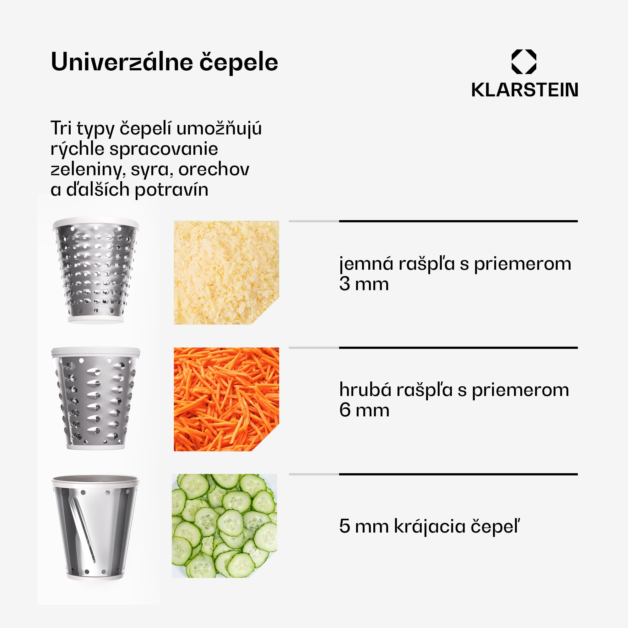 Klarstein Nástavec na šalát Chiara, 3 rôzne čepele, nehrdzavejúca oceľ, kompaktný, ľahko sa čistí – Obrázok 2