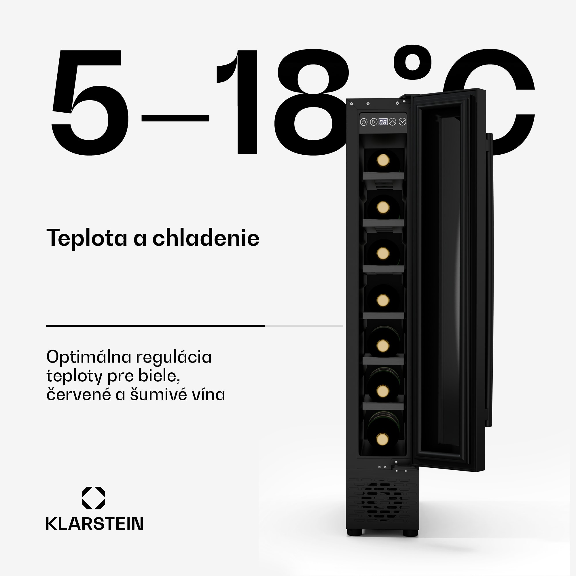 Klarstein Vinovilla 7 Uno chladnička na víno, 1 chladiaca zóna, 7 fliaš, drevené police, 5-18 °C – Obrázok 3