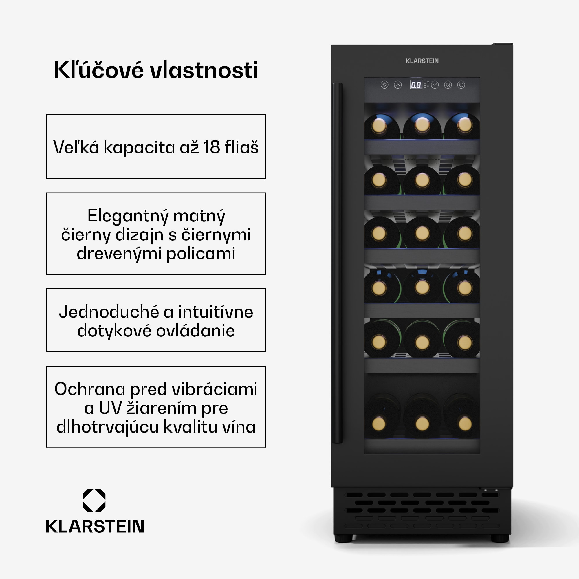 Klarstein Vinovilla 18 Uno chladnička na víno, 1 chladiaca zóna, 18 fliaš, drevené police, 5-18 °C