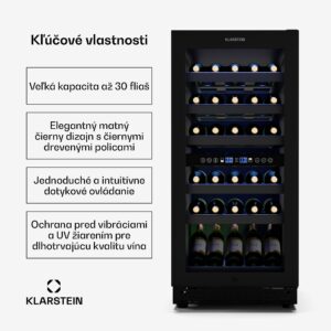 Klarstein Vinovilla 30 Duo chladnička na víno, 2 chladiace zóny, 32 fliaš, drevené police, 5-18 °C
