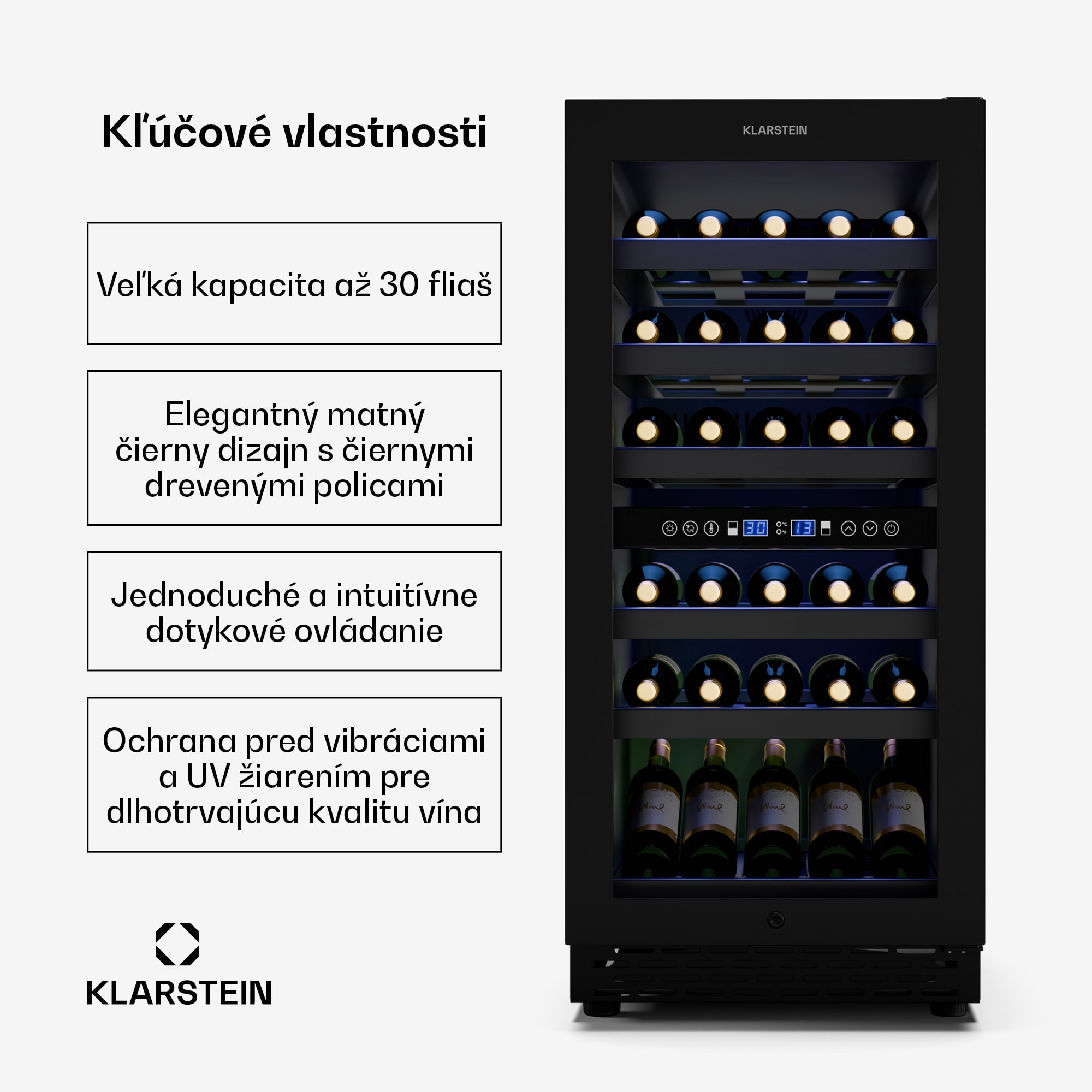 Klarstein Vinovilla 30 Duo chladnička na víno, 2 chladiace zóny, 32 fliaš, drevené police, 5-18 °C
