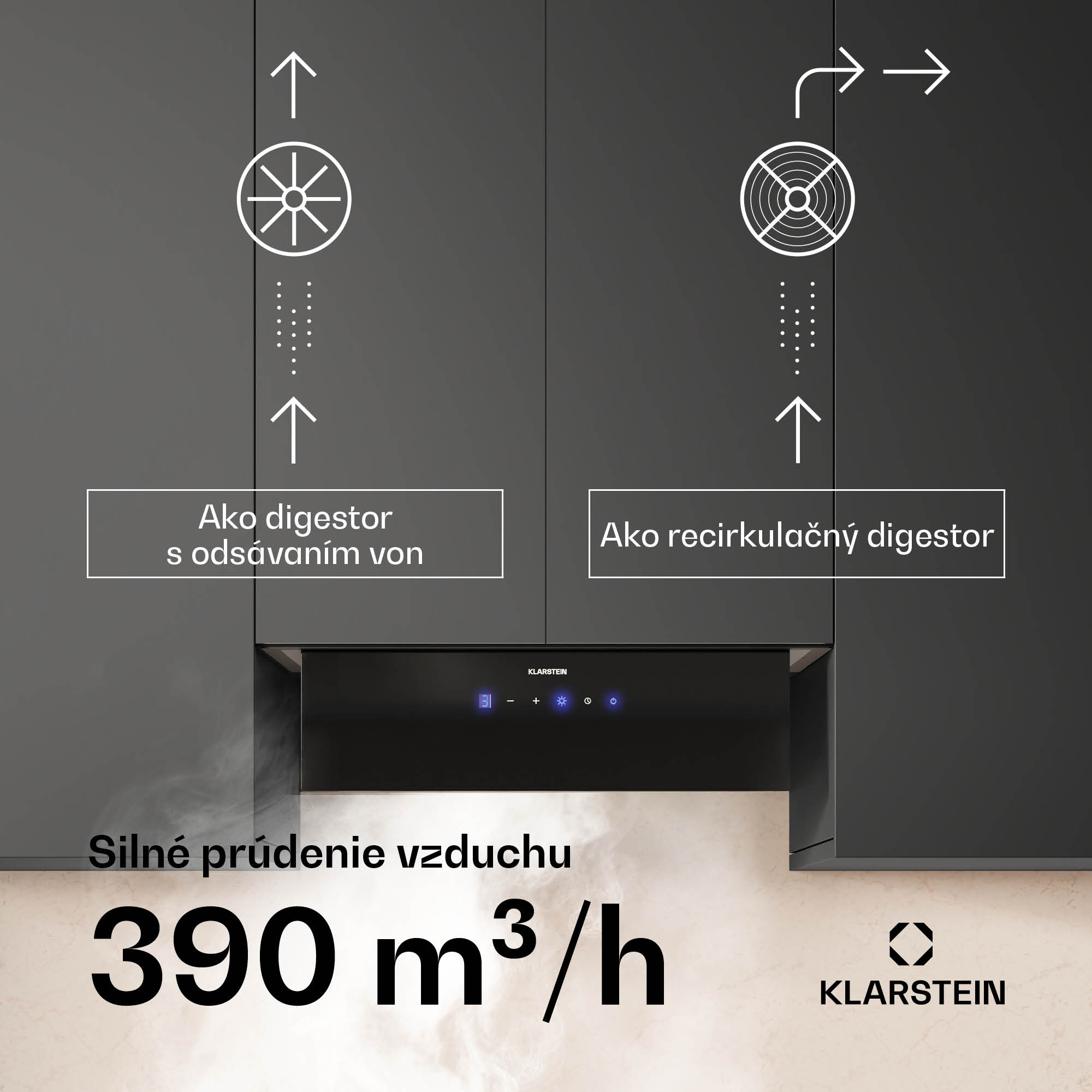 Klarstein Ventimate digestor, dotykové ovládanie, odsávanie/recirkulácia, EEK A+, 3 úrovne, LED, tichý – Obrázok 3