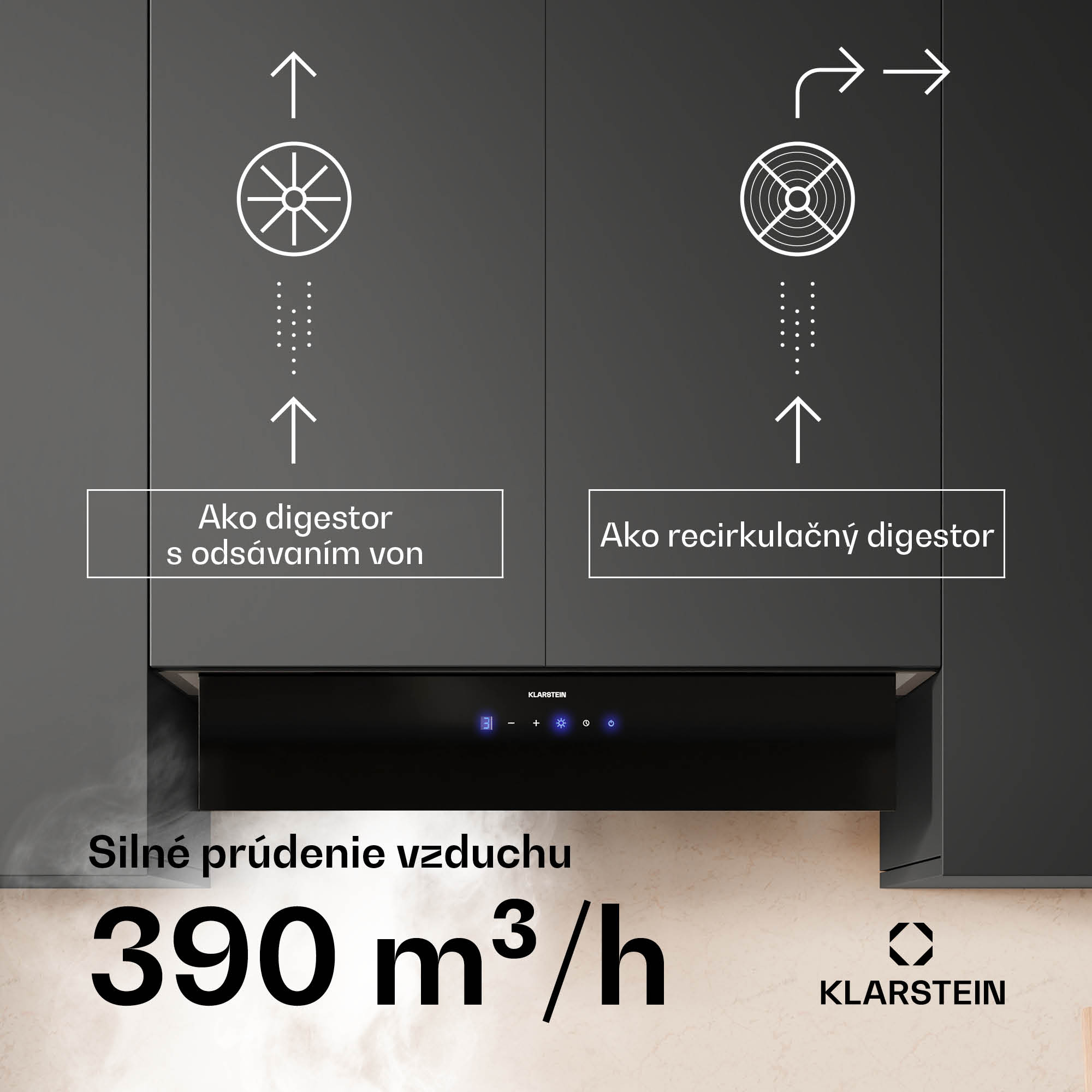 Klarstein Ventimate digestor, dotykové ovládanie, odsávanie/recirkulácia, EEK A+, 3 úrovne, LED, tichý – Obrázok 3