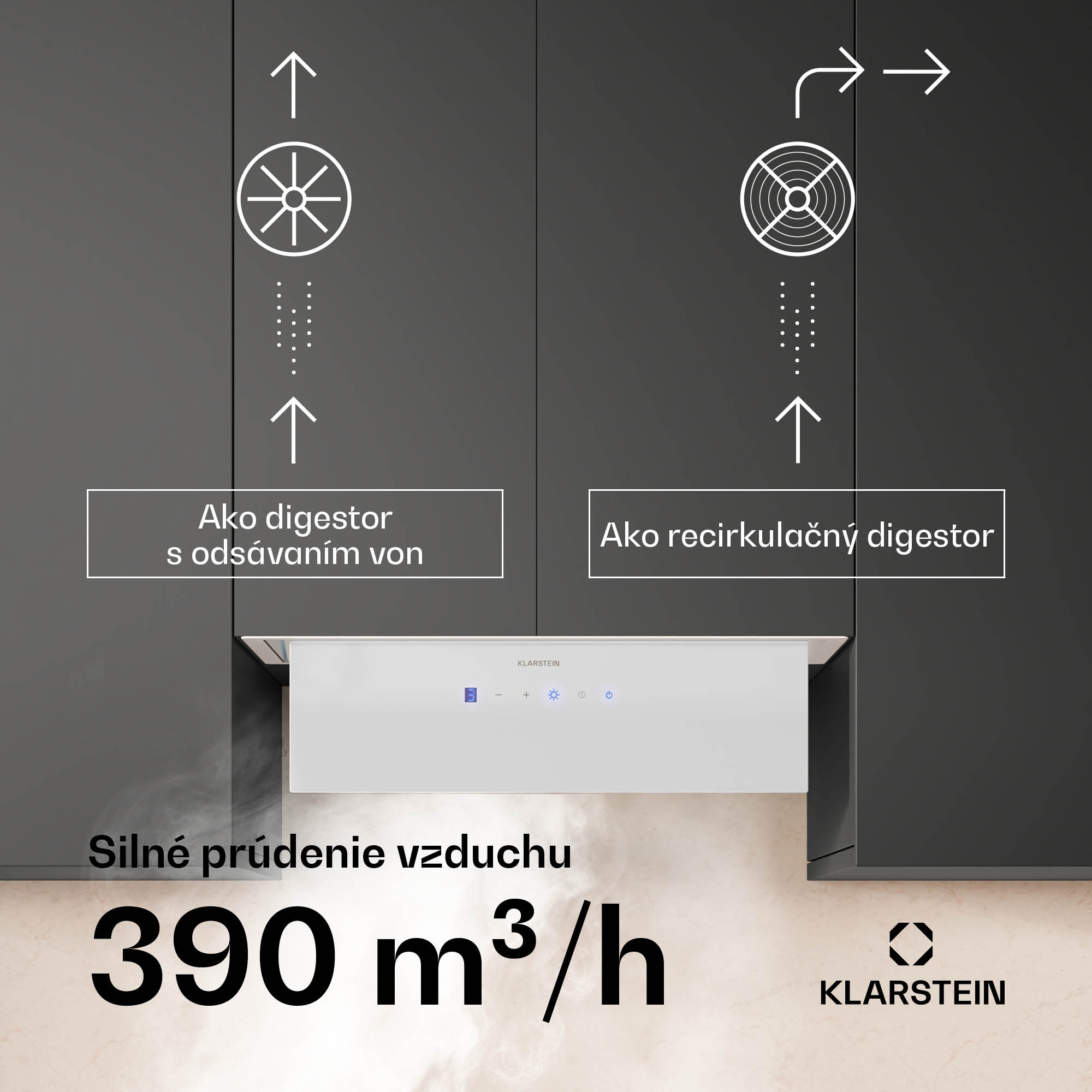 Klarstein Ventimate digestor, dotykové ovládanie, odsávanie/recirkulácia, EEK A+, 3 úrovne, LED, tichý – Obrázok 3