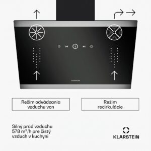 Klarstein FlashLine digestor, A++, 578 m³/h, 3 úrovne, dotykový, tichý, LED, odsávanie/recirkulácia, 100 W