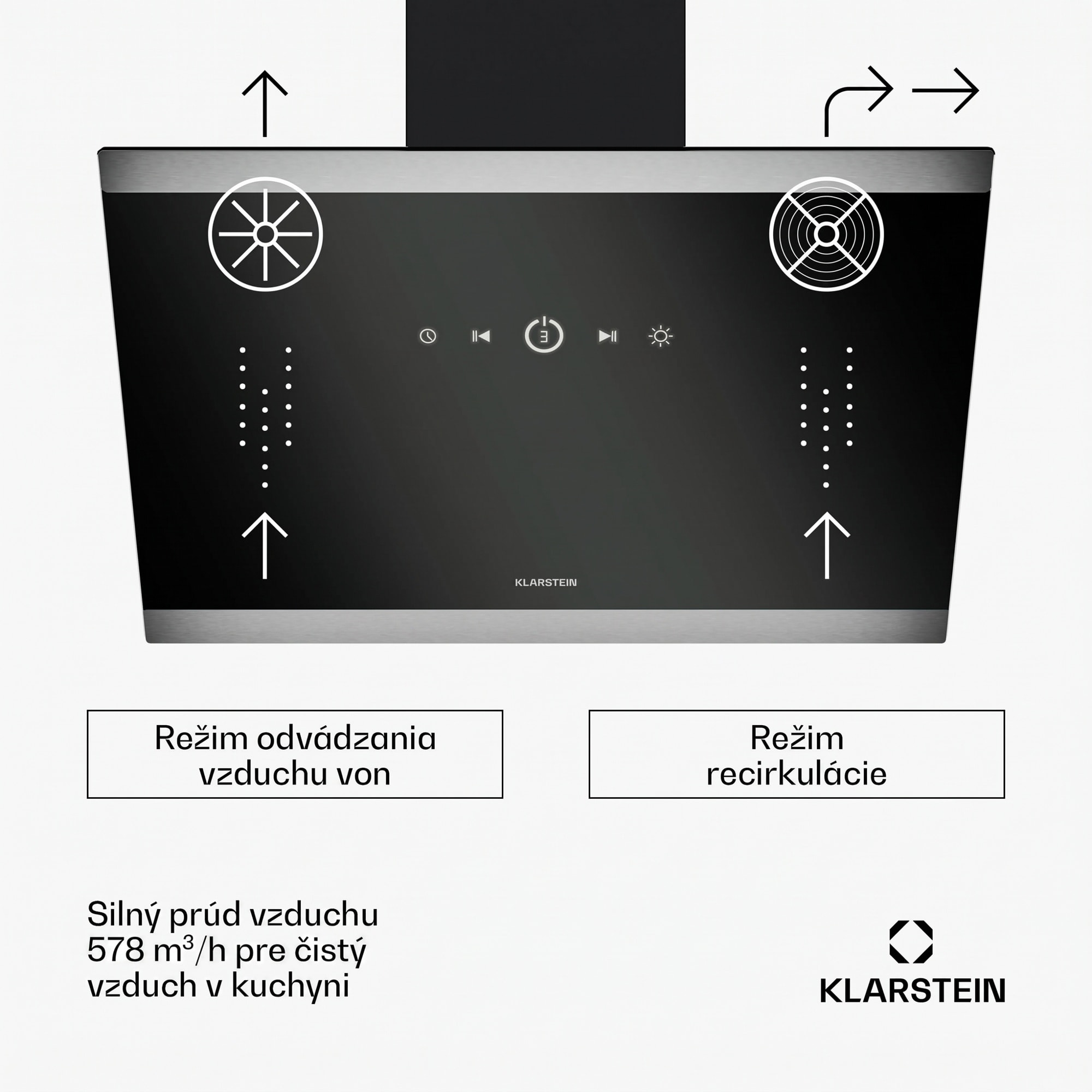 Klarstein FlashLine digestor, A++, 578 m³/h, 3 úrovne, dotykový, tichý, LED, odsávanie/recirkulácia, 100 W