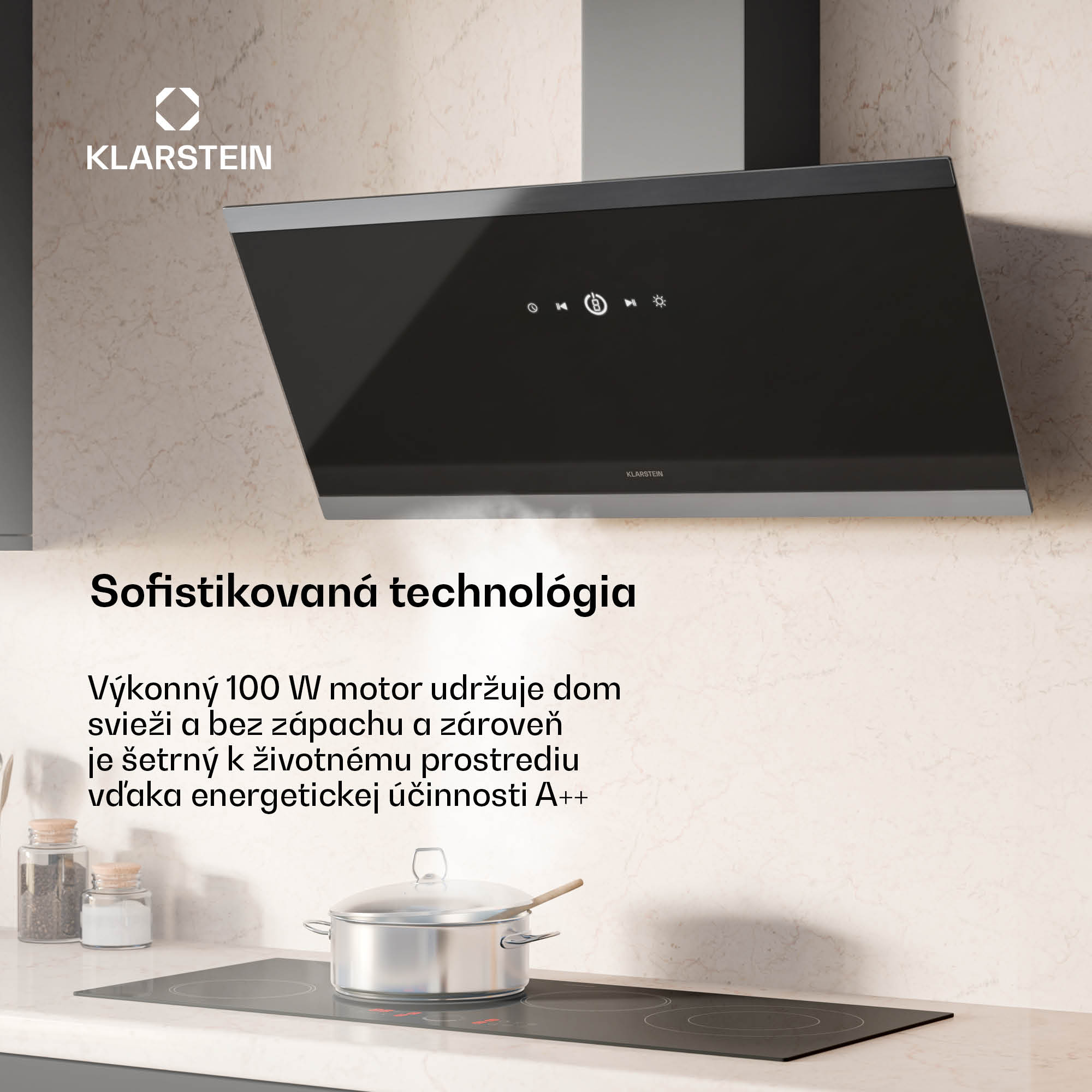 Klarstein FlashLine odsávač pár | A++ | 578 m³/h | 3 stupne | dotykový | tichý | LED | odťah/recirkulácia | 100W – Obrázok 2