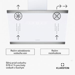 Klarstein FlashLine digestor, A++, 578 m³/h, 3 úrovne, dotykový, tichý, LED, odsávanie/recirkulácia, 100 W