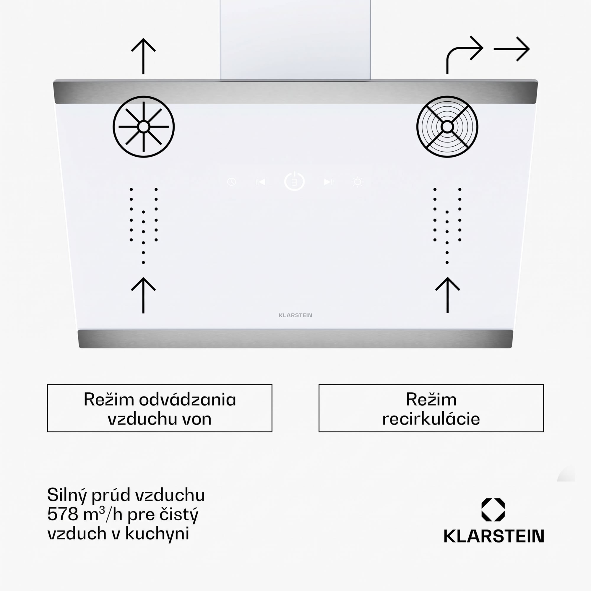Klarstein FlashLine digestor, A++, 578 m³/h, 3 úrovne, dotykový, tichý, LED, odsávanie/recirkulácia, 100 W