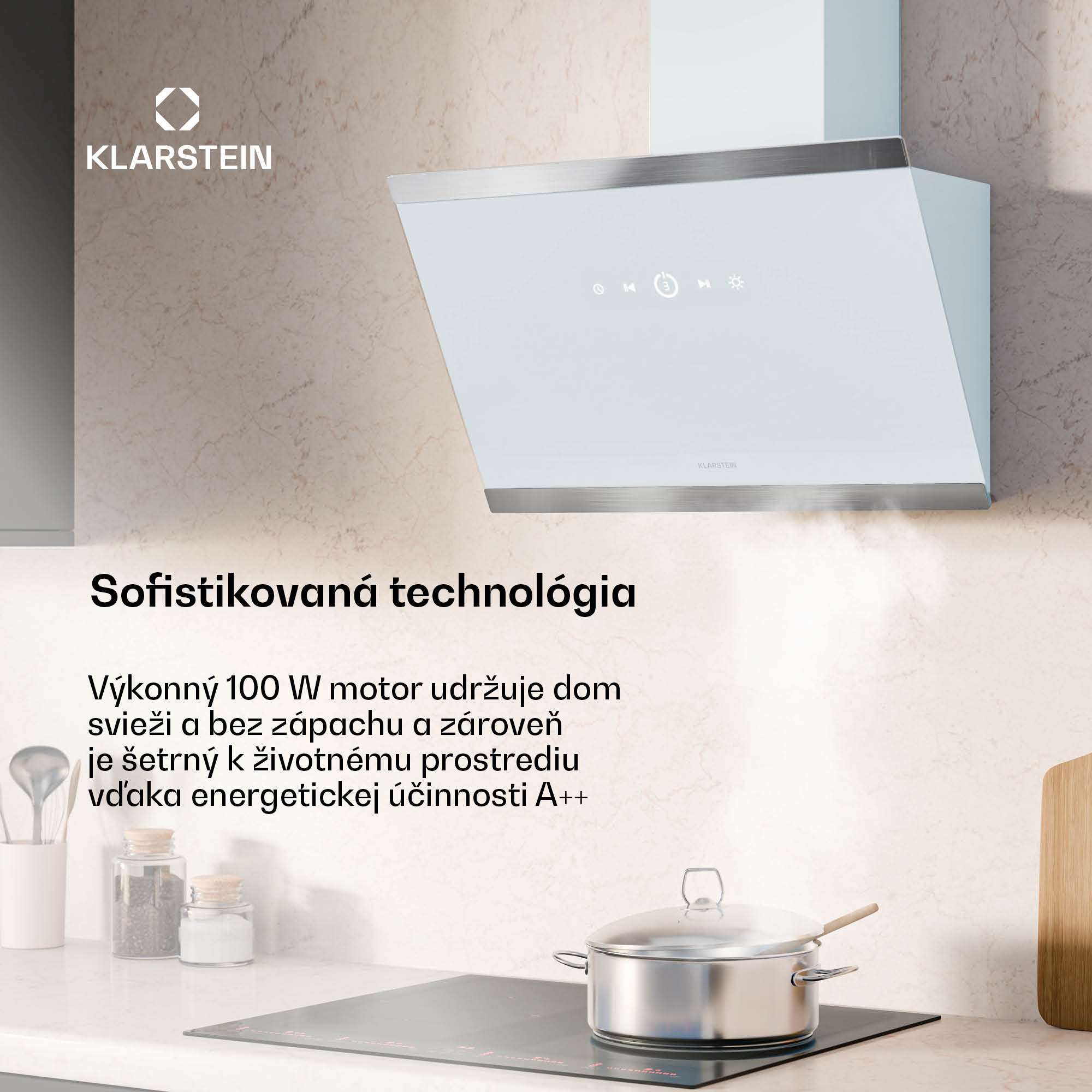 Klarstein FlashLine digestor, A++, 578 m³/h, 3 úrovne, dotykový, tichý, LED, odsávanie/recirkulácia, 100 W – Obrázok 2