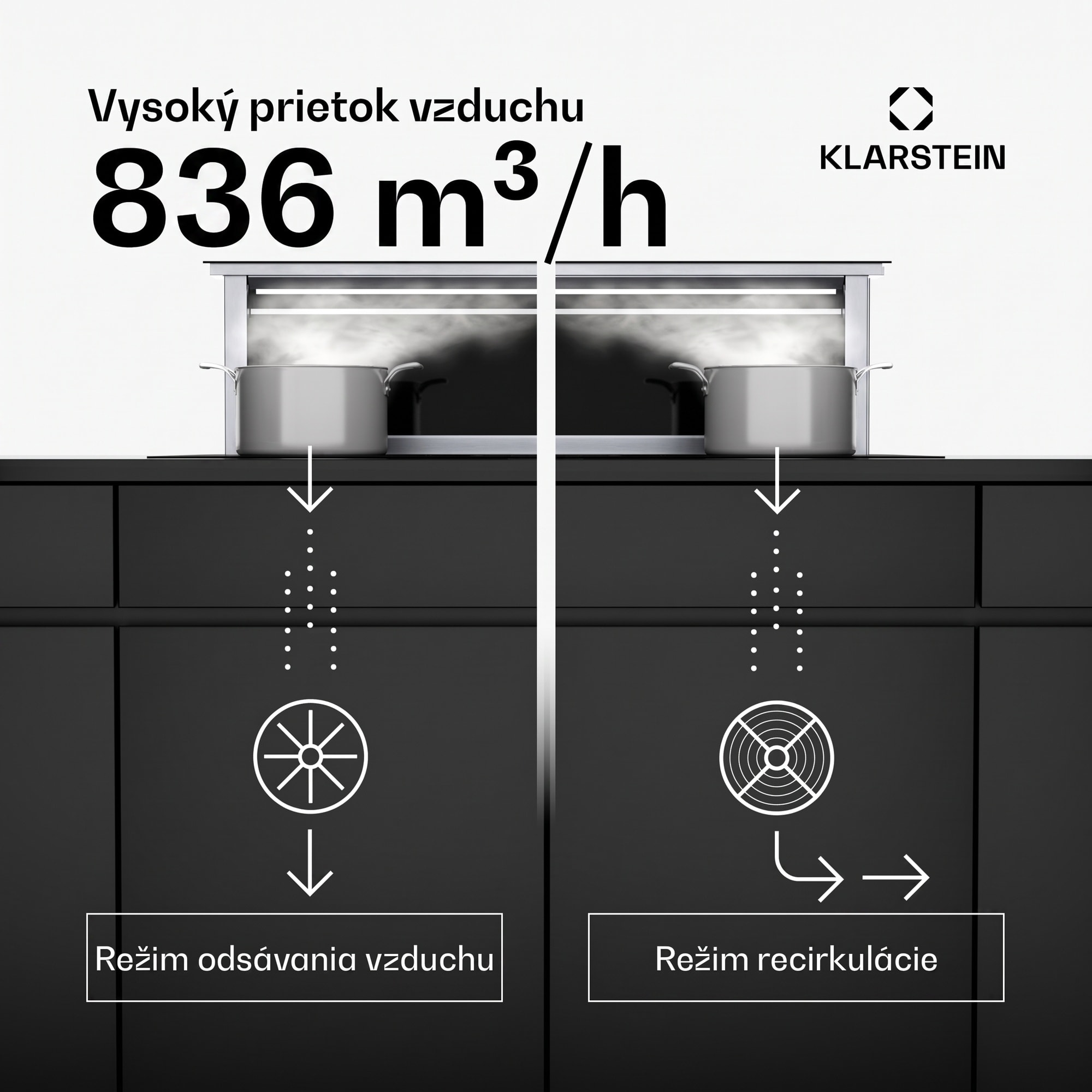 Klarstein Royal Flush Eco digestor, 836 m³/h prietoku vzduchu, šikmý, EEK A, 74 dB, LED