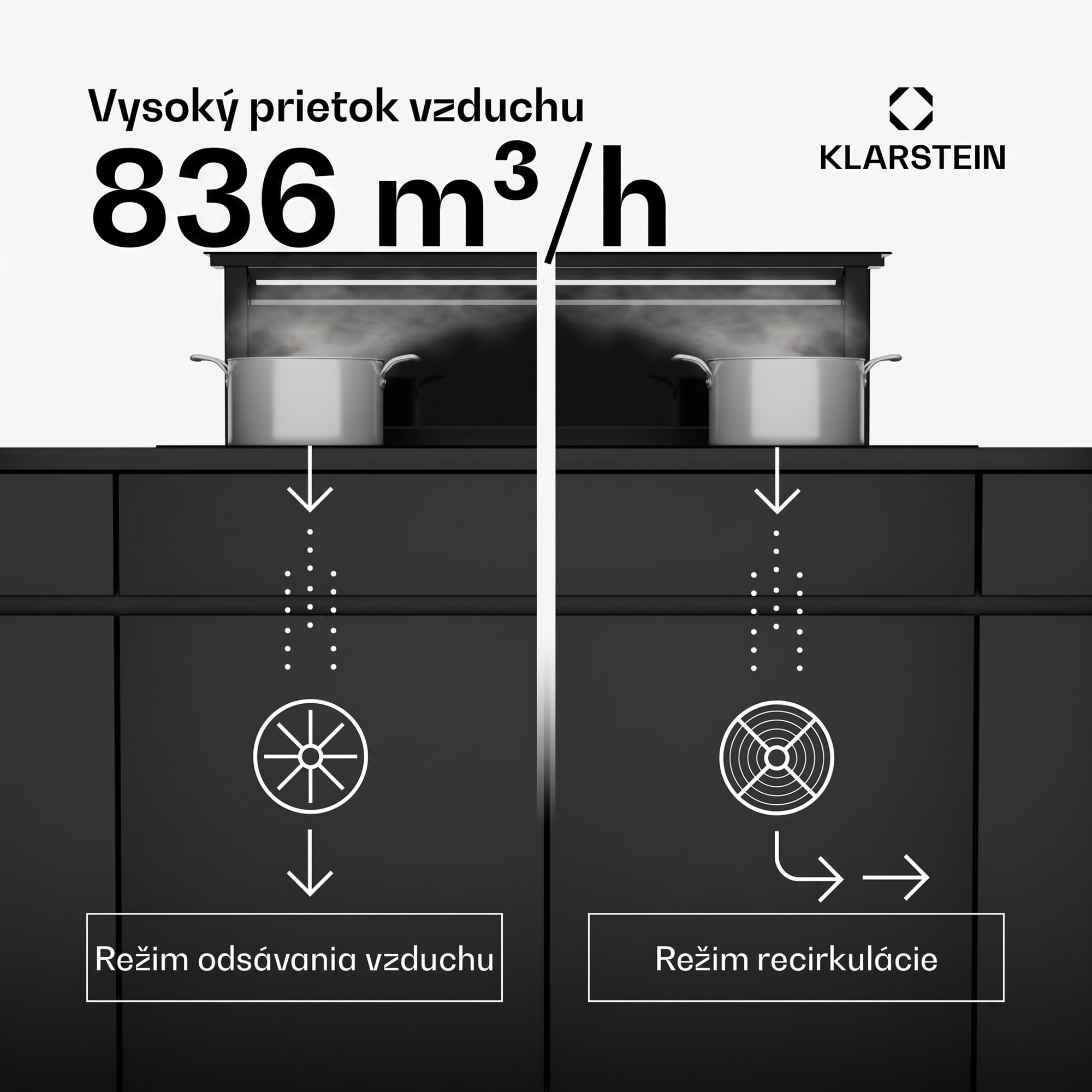 Klarstein Royal Flush Eco digestor, 836 m³/h prietoku vzduchu, šikmý, EEK A, 74 dB, LED