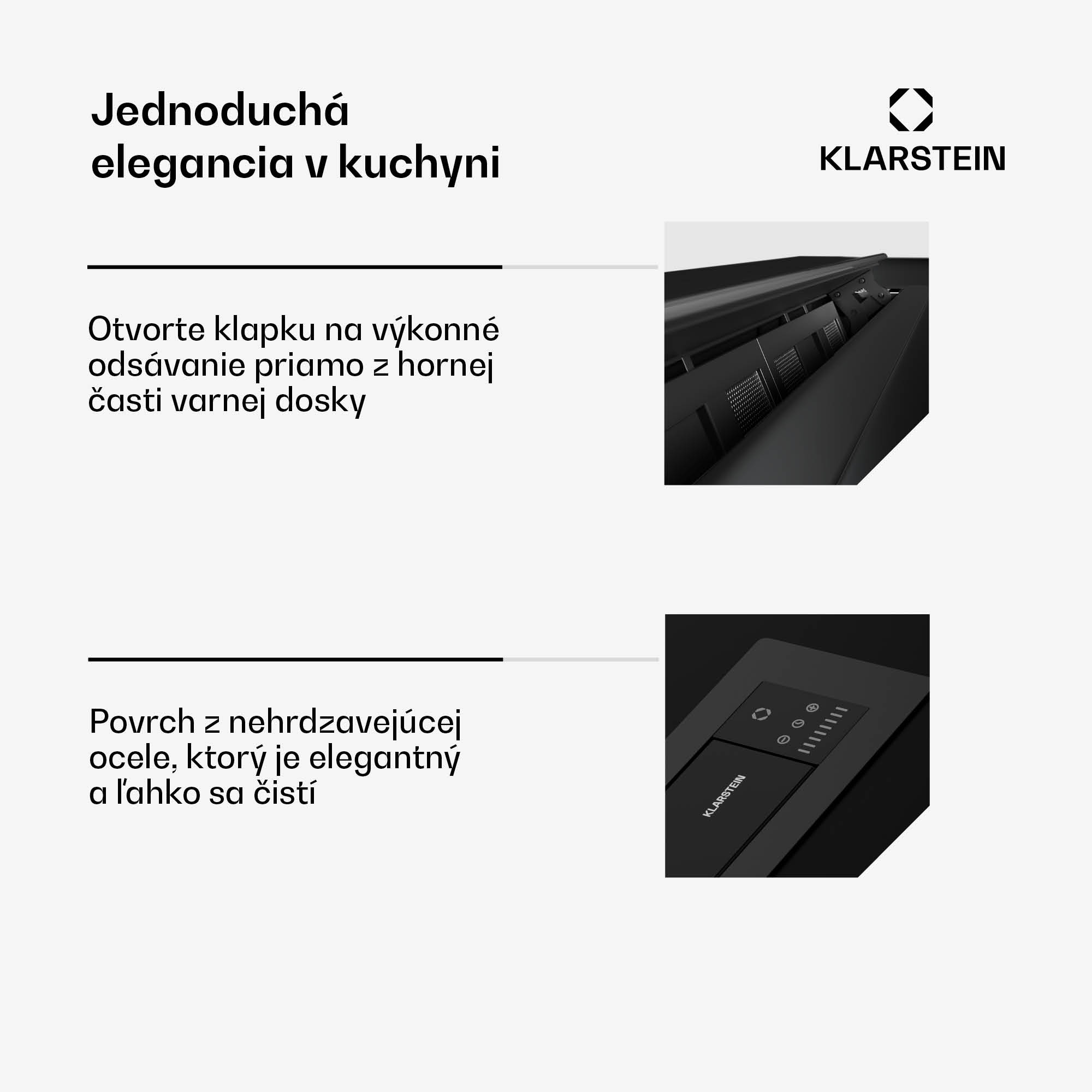 Klarstein Brisa digestor, výsuvný, 586 m³/h, A+, LED, 51 dB, režim odsávania/recirkulácie – Obrázok 2