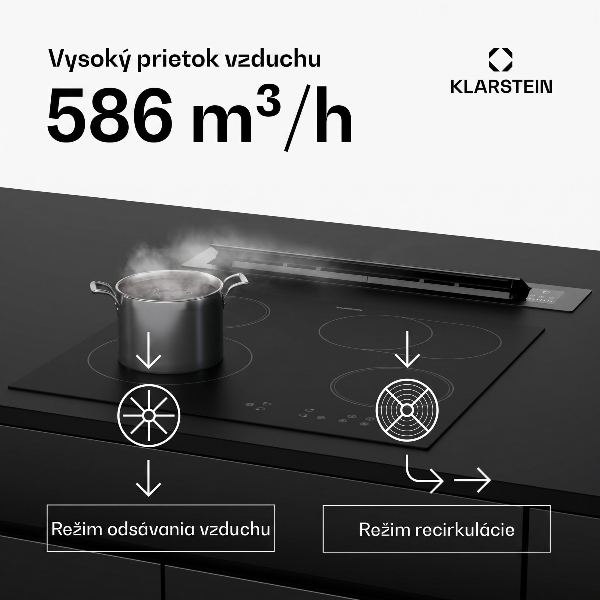 Klarstein Brisa digestor, výsuvný, 586 m³/h, A+, LED, 51 dB, režim odsávania/recirkulácie – Obrázok 3