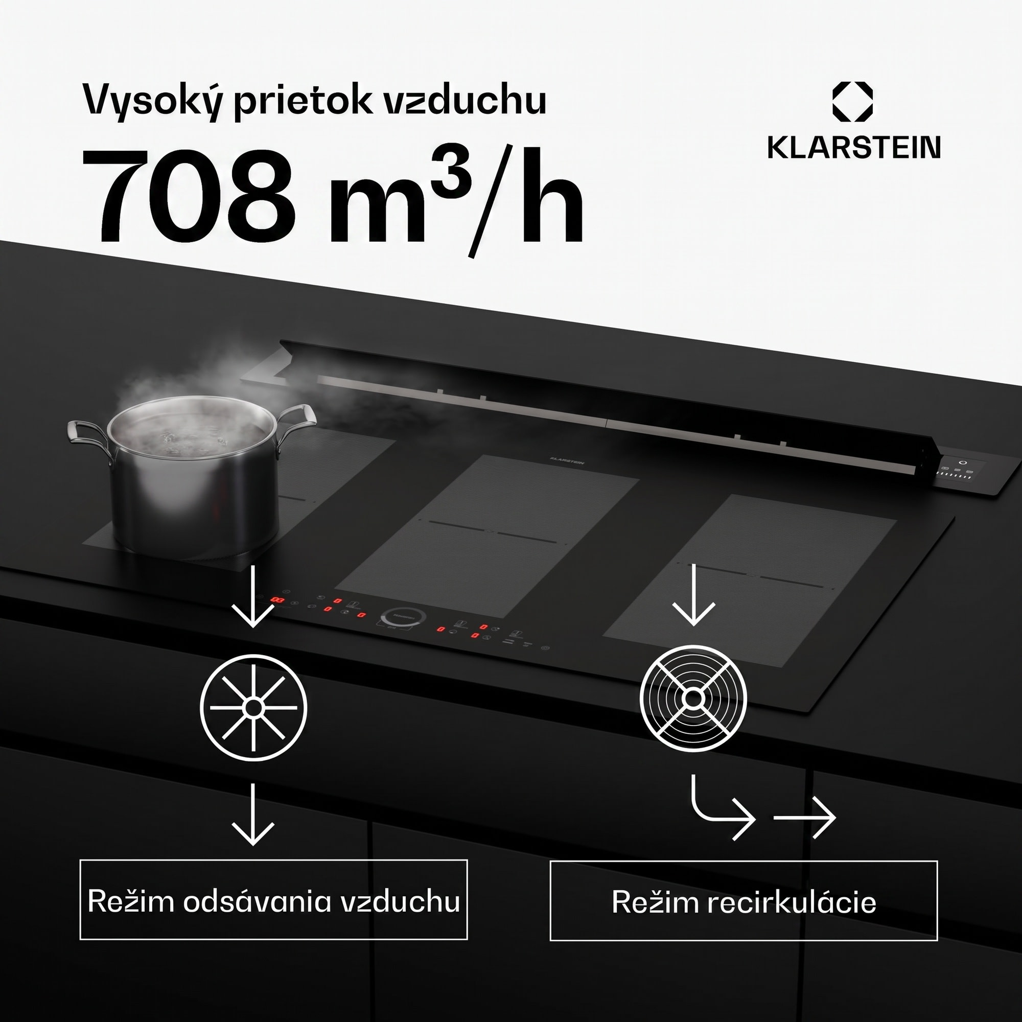 Klarstein Brisa digestor, výsuvný, 708 m³/h, A+, LED, 42 dB, režim odsávania/recirkulácie – Obrázok 3