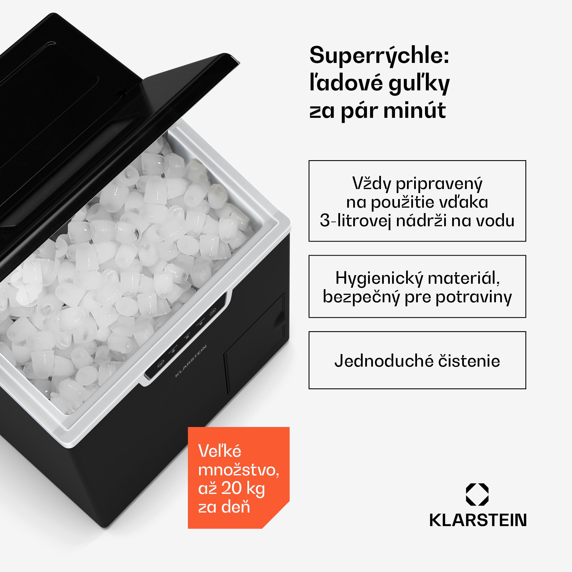 Klarstein Icefestival Bullet priemyselný výrobník kociek ľadu, 400W, 3 litre, 20kg/24h