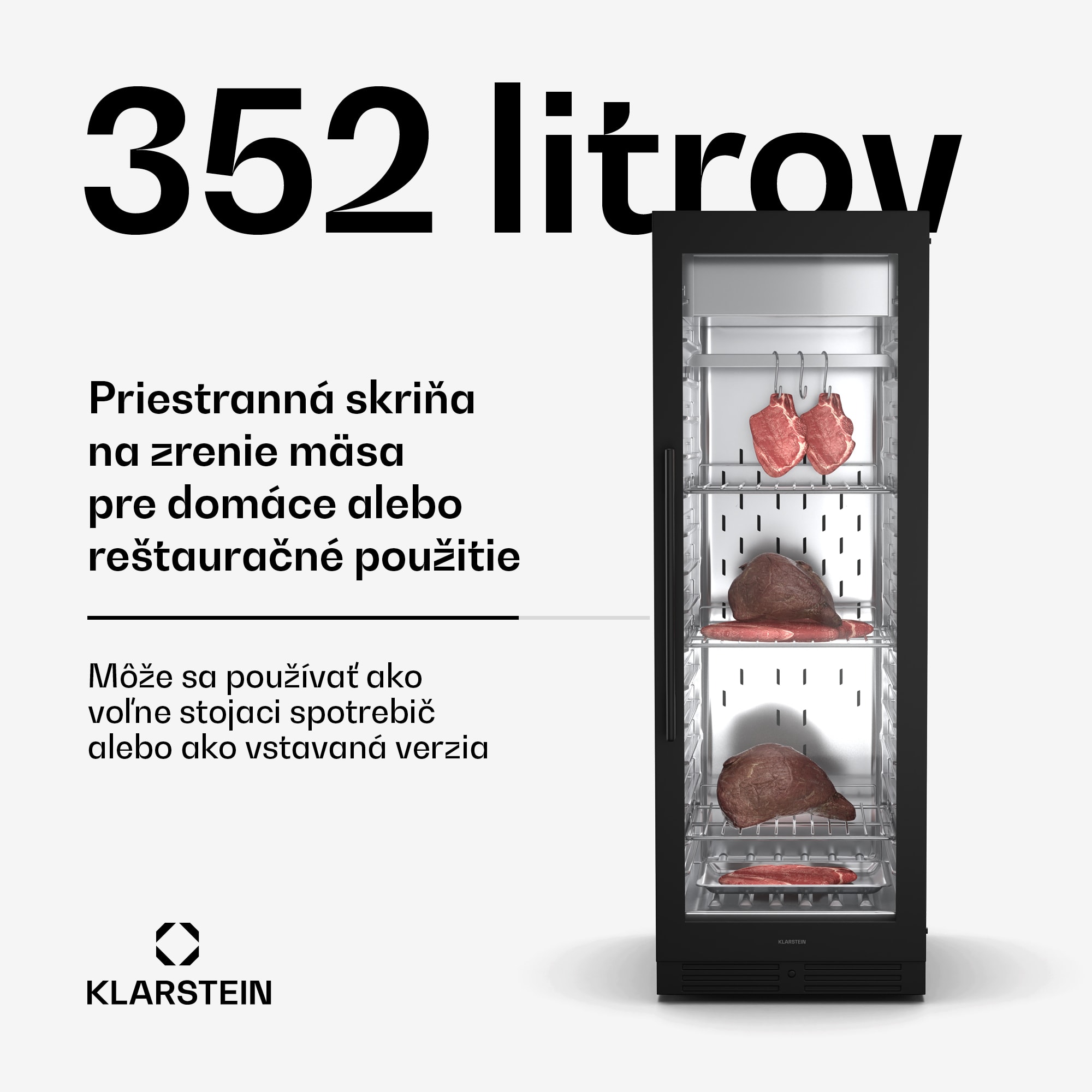 Klarstein Steakhouse skriňa na zrenie mäsa, 352 L, antibakteriálna, LED, dotykové ovládanie, regulácia vlhkosti