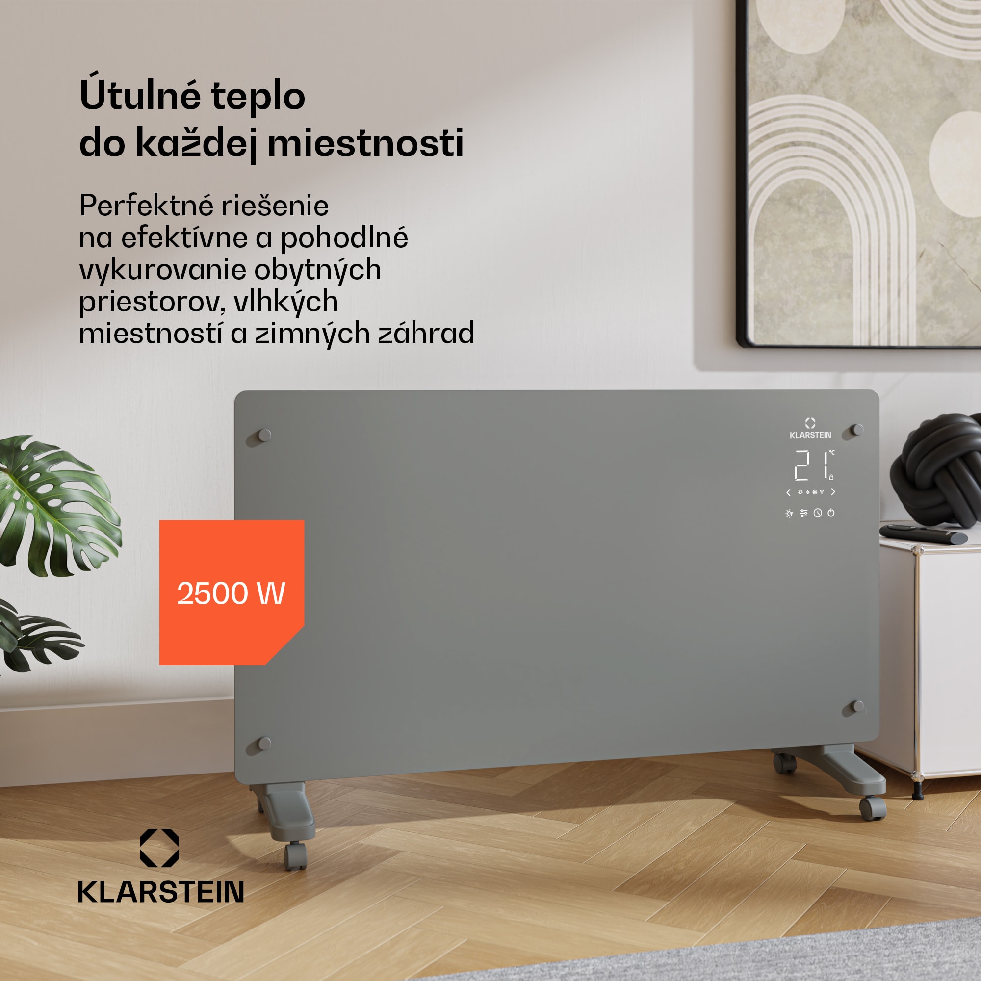 Klarstein Bansin Crystal Smart Konvektor 2500, 2500 W, Aplikácia, 5- 50 °C, LED displej, Dotykový displej
