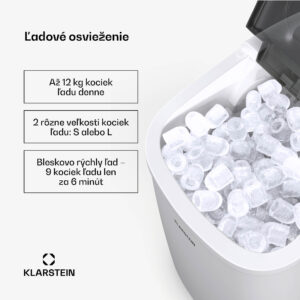 Klarstein Caldwell výrobník kociek ľadu, 12 kg kociek ľadu/deň, plne automatický, LED displej, jednoduché čistenie