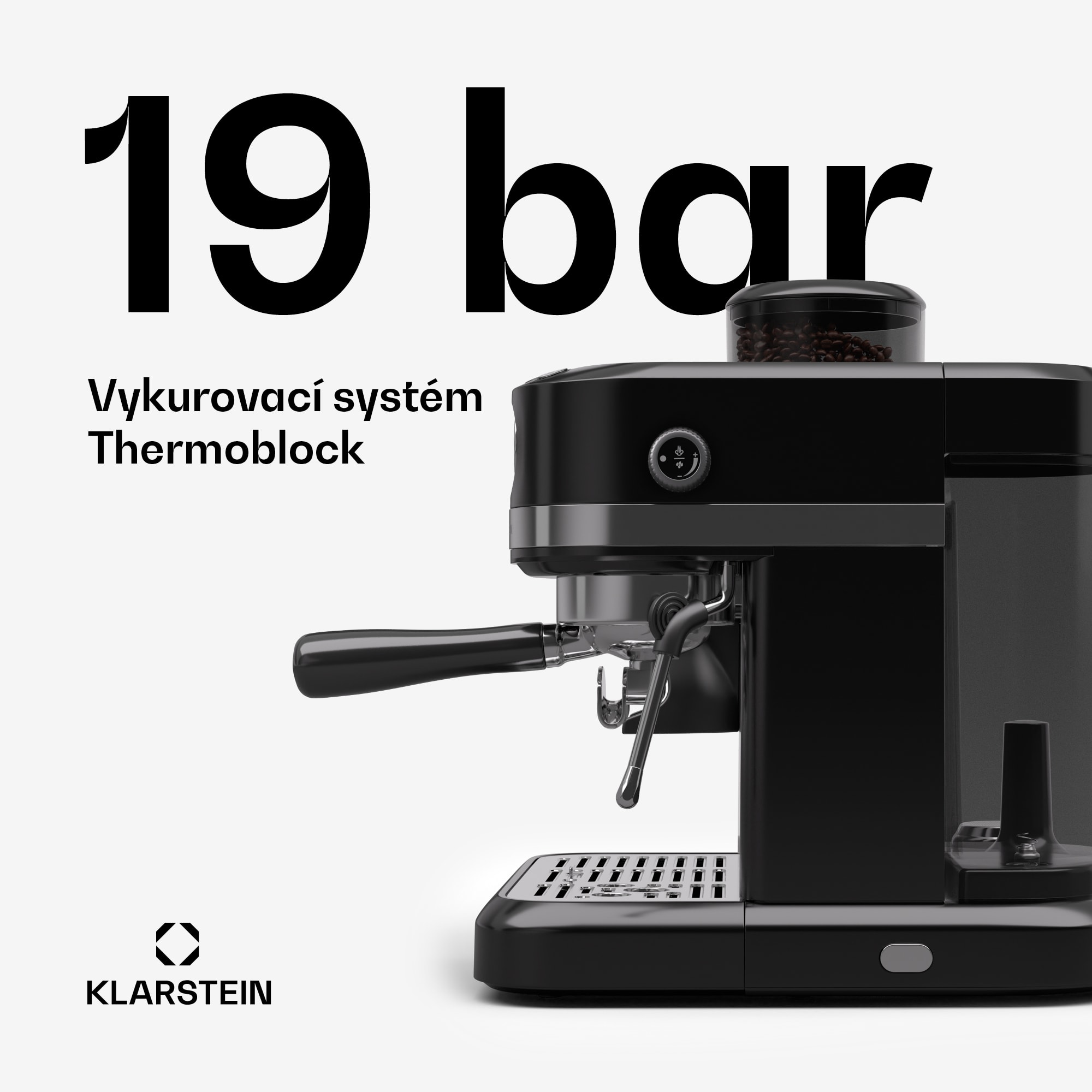 Klarstein Bella Café Pákový kávovar, Vintage, mlynček, 19 bar, Napeňovač mlieka, Tlakomer, 1150 W – Obrázok 3