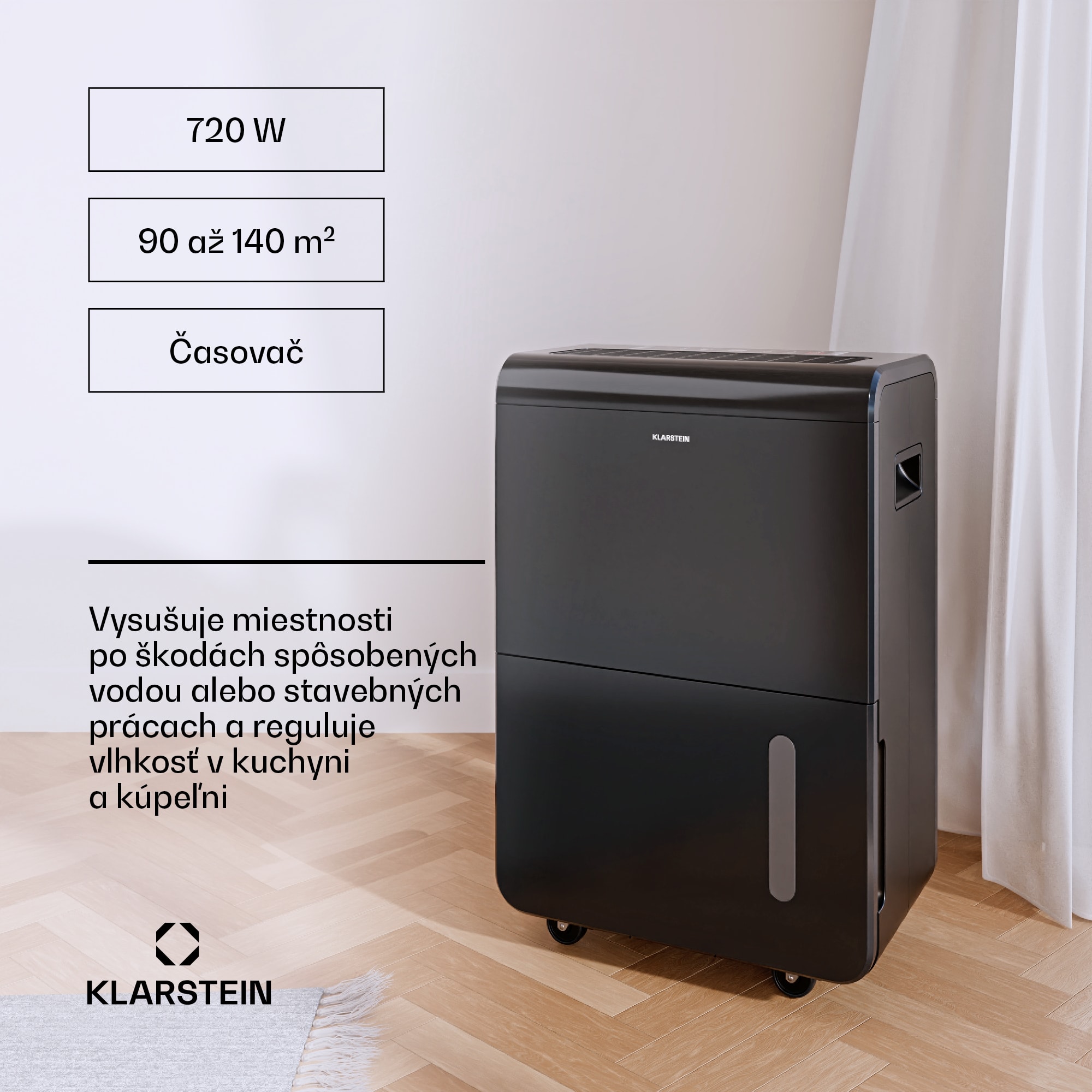 Klarstein DryFy Connect 70 odvlhčovač vzduchu, 70 l / deň, do 140 m², WiFi, ovládanie pomocou aplikácie, 8 L nádrž na vodu – Obrázok 3