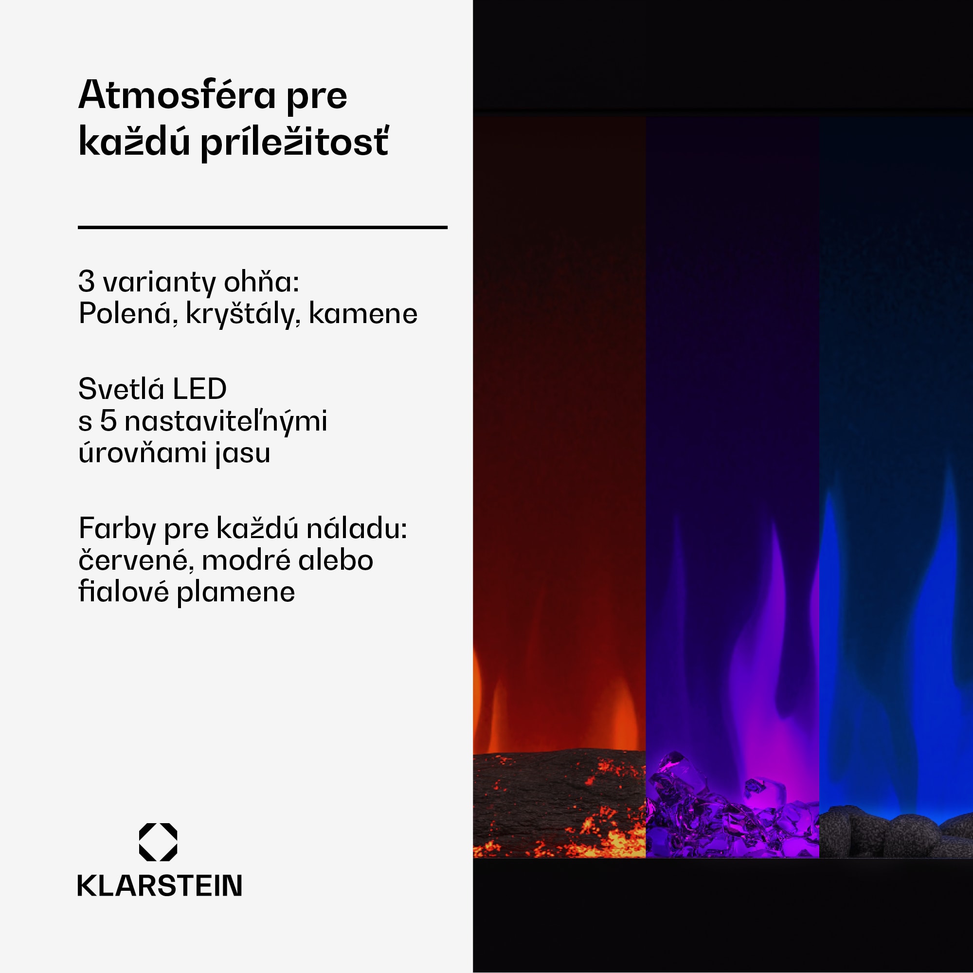Klarstein Galeras Smart Inteligentný elektrický krb, 2 nastavenia teploty, 16 - 30°| LED ilúzia plameňa, Možnosť pripojenia k IOT – Obrázok 3