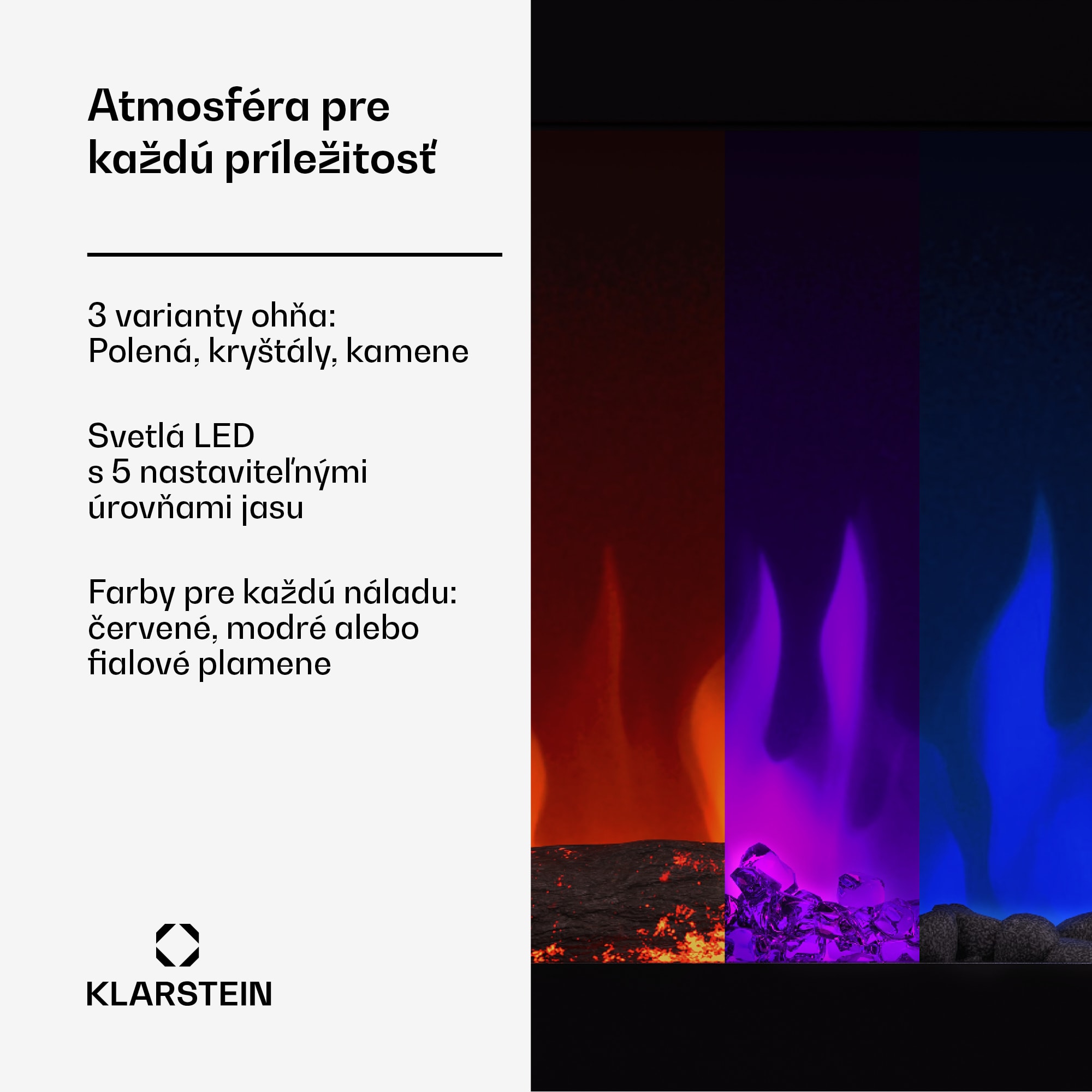 Klarstein Galeras Smart Inteligentný elektrický krb, 2 nastavenia teploty, 16 - 30°| LED ilúzia plameňa, Možnosť pripojenia k IOT – Obrázok 3