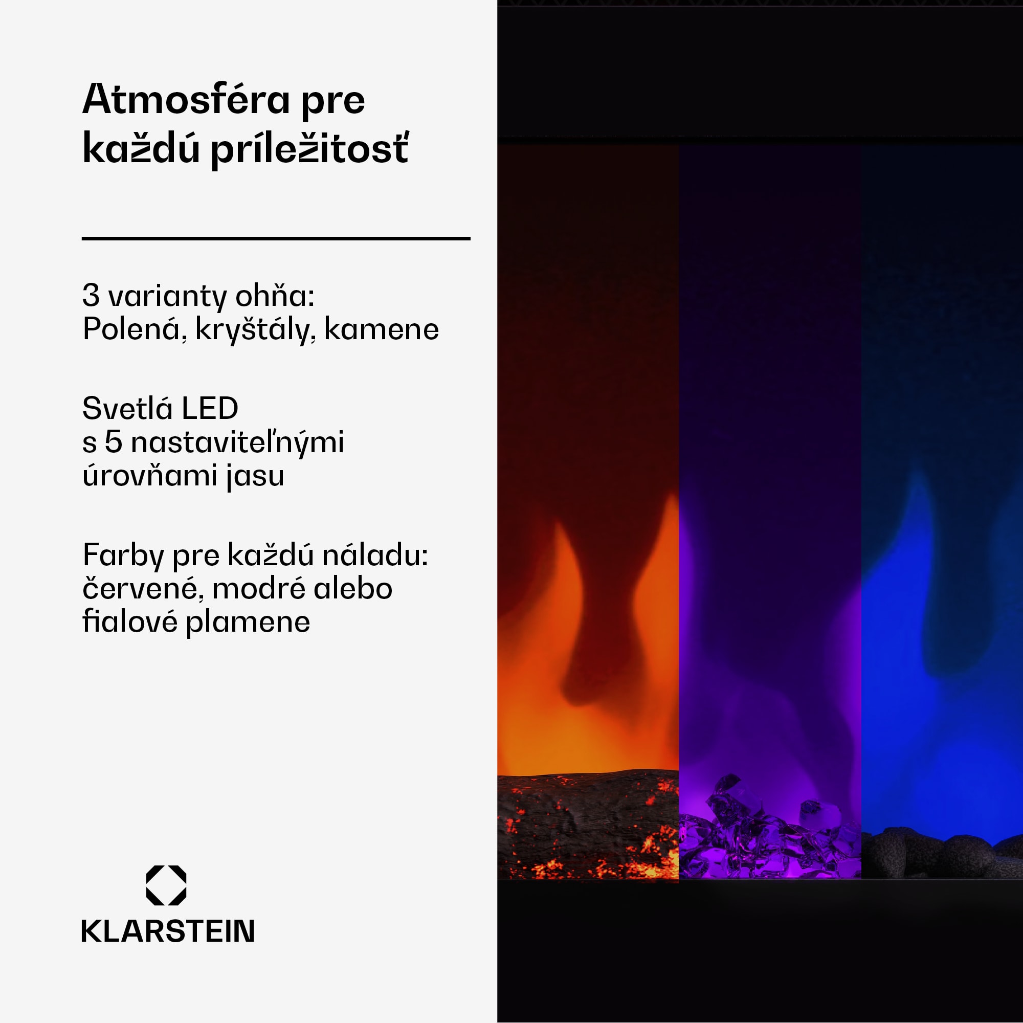 Klarstein Galeras Smart Inteligentný elektrický krb, 2 nastavenia teploty, 16 - 30°| LED ilúzia plameňa, Možnosť pripojenia k IOT – Obrázok 3