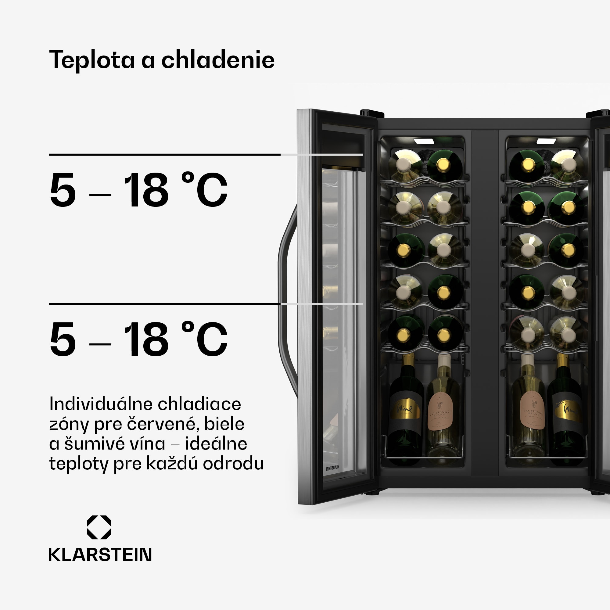 Klarstein Vinamour chladnička na víno, 2 chladiace zóny, 7 políc, dotykové ovládanie, UV-ochrana – Obrázok 3