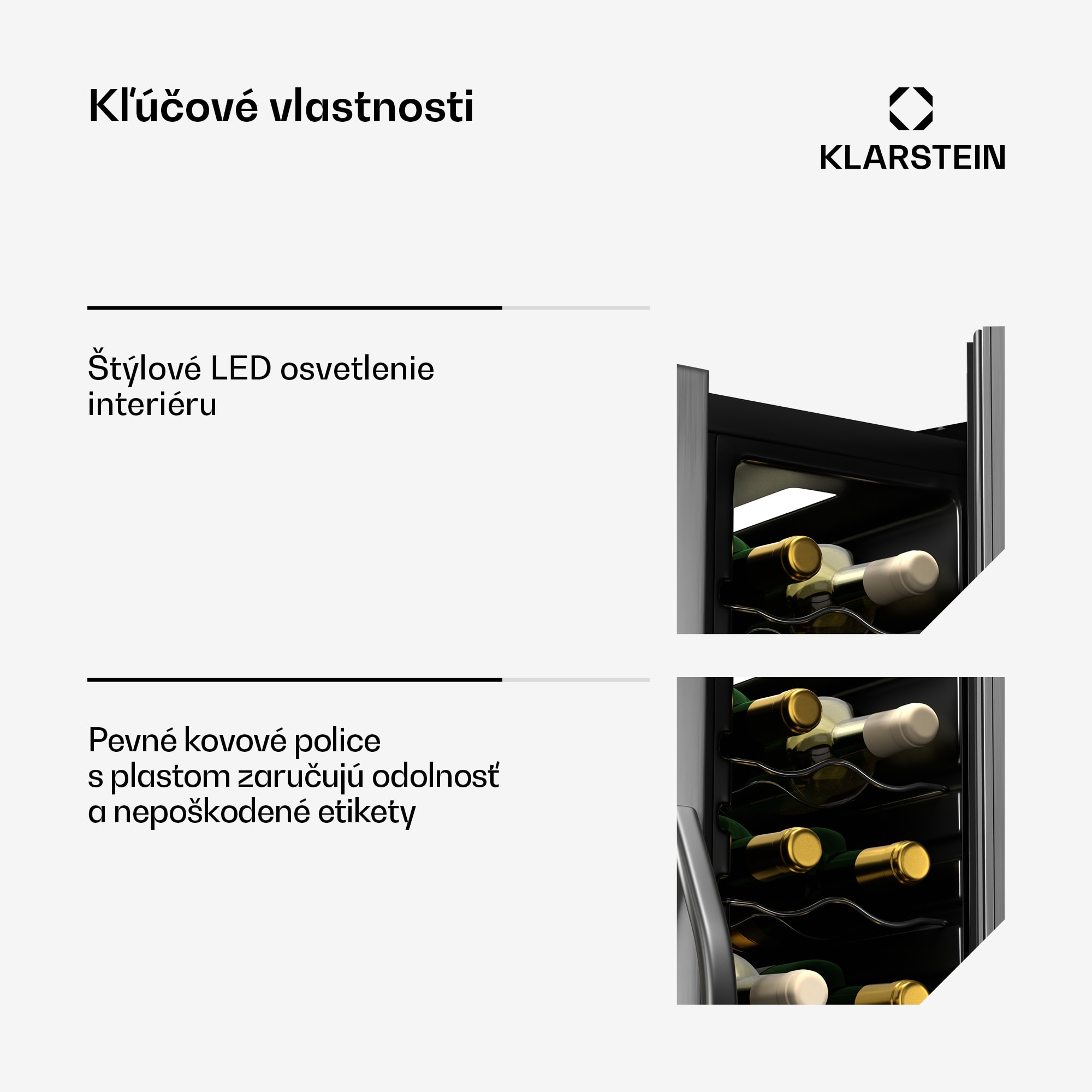 Klarstein Vinamour chladnička na víno, 2 chladiace zóny, 7 políc, dotykové ovládanie, UV-ochrana – Obrázok 4