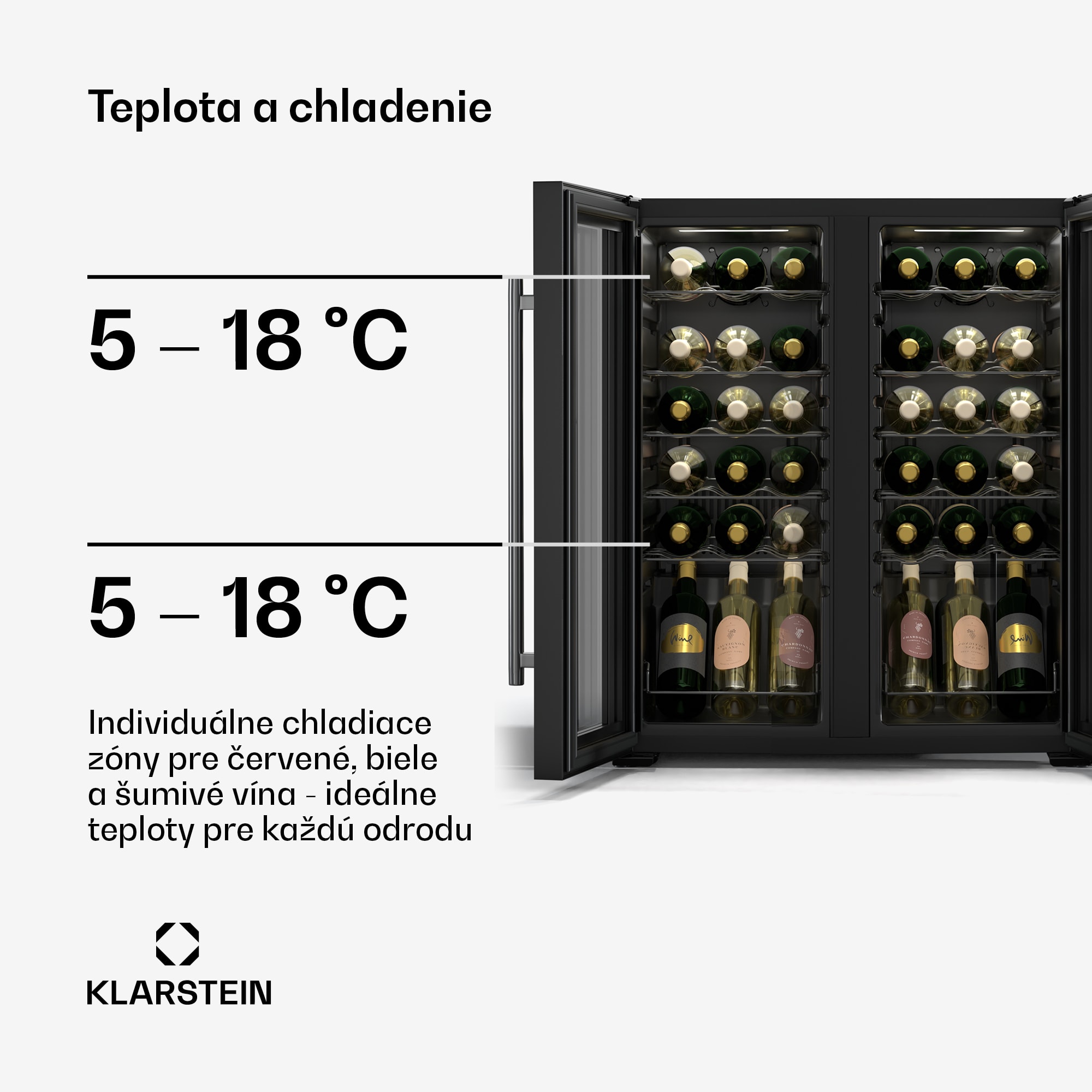 Klarstein Shiraz chladnička na víno, 2 chladiace zóny, LED osvetlenie, dotykové ovládanie, voľne stojaca – Obrázok 3