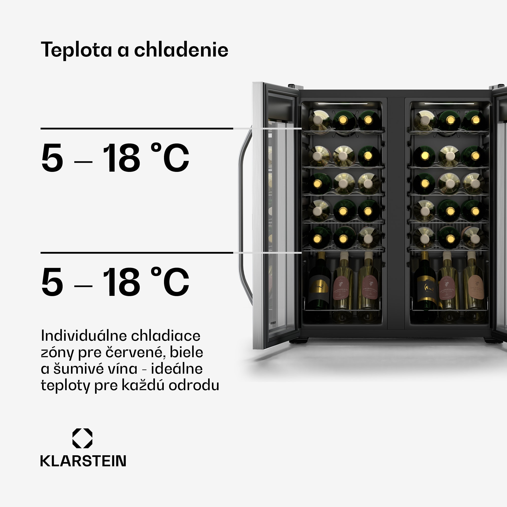 Klarstein Vinamour chladnička na víno, 2 chladiace zóny, 7 políc, dotykové ovládanie, UV-ochrana – Obrázok 3