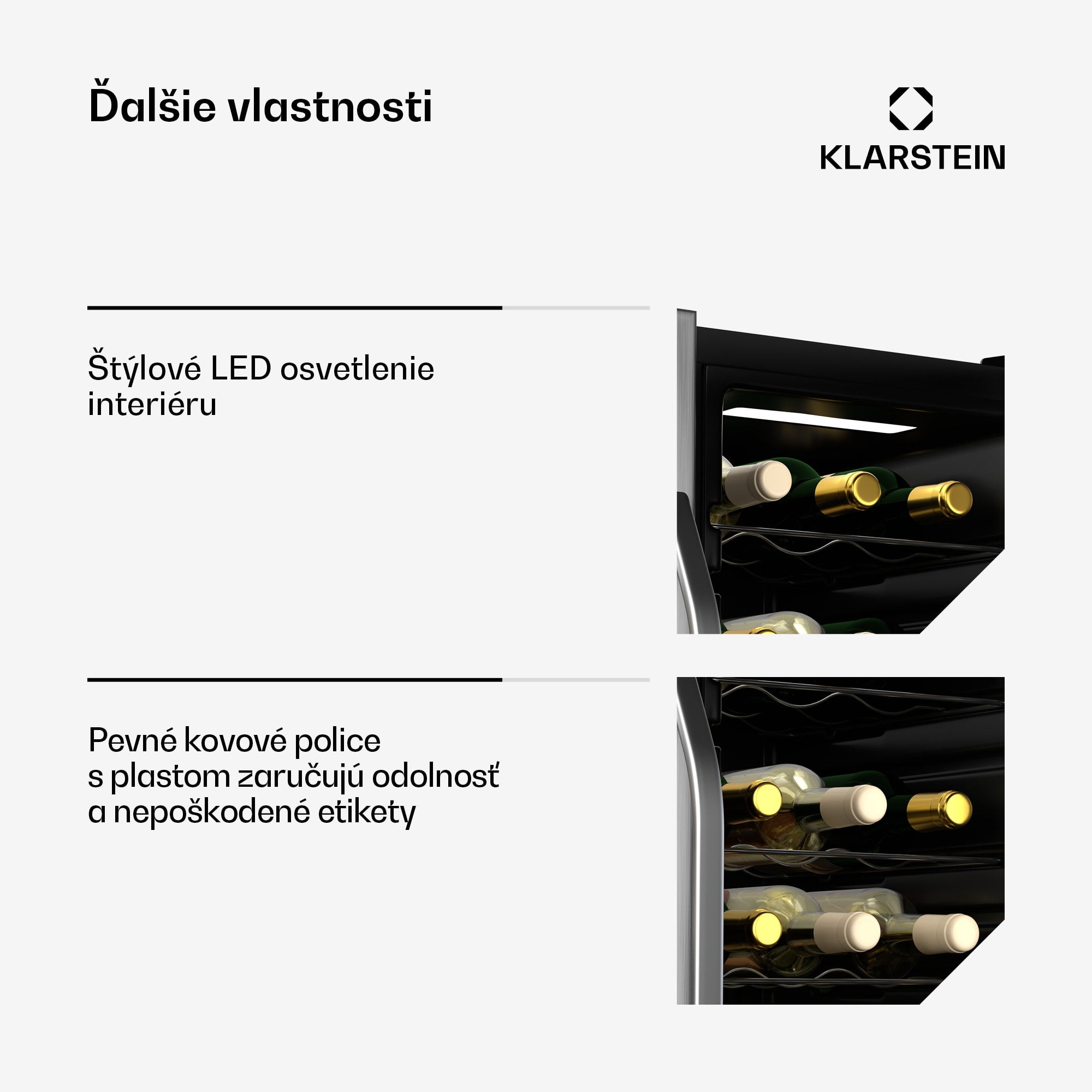 Klarstein Vinamour chladnička na víno, 2 chladiace zóny, 7 políc, dotykové ovládanie, UV-ochrana – Obrázok 4
