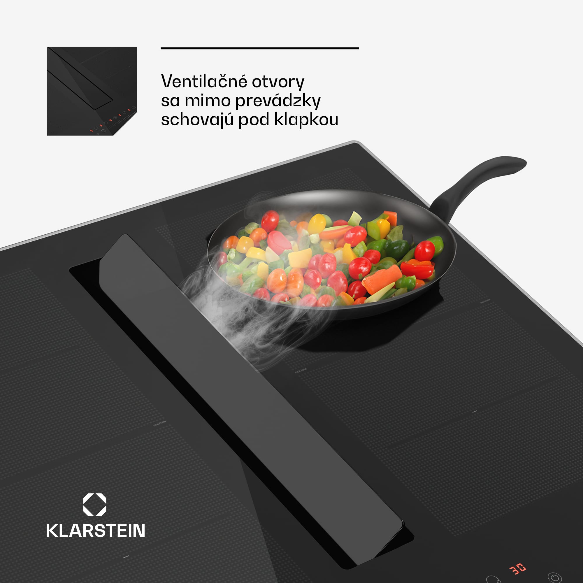 Klarstein Chef-Fusion Prime Down Air System, 2 v 1, indukčná varná doska + digestor, výkonný