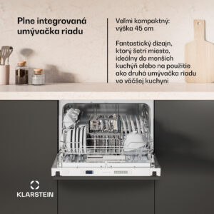 Klarstein Havasia Flow UV 6 Secret vstavaná umývačka riadu, kompaktná, 6 súprav, UV-Svetlo, 6 Programov