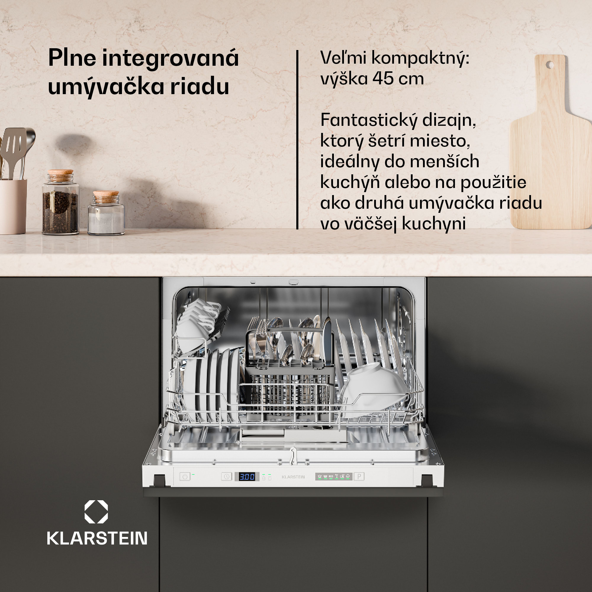Klarstein Havasia Flow UV 6 Secret vstavaná umývačka riadu, kompaktná, 6 súprav, UV-Svetlo, 6 Programov