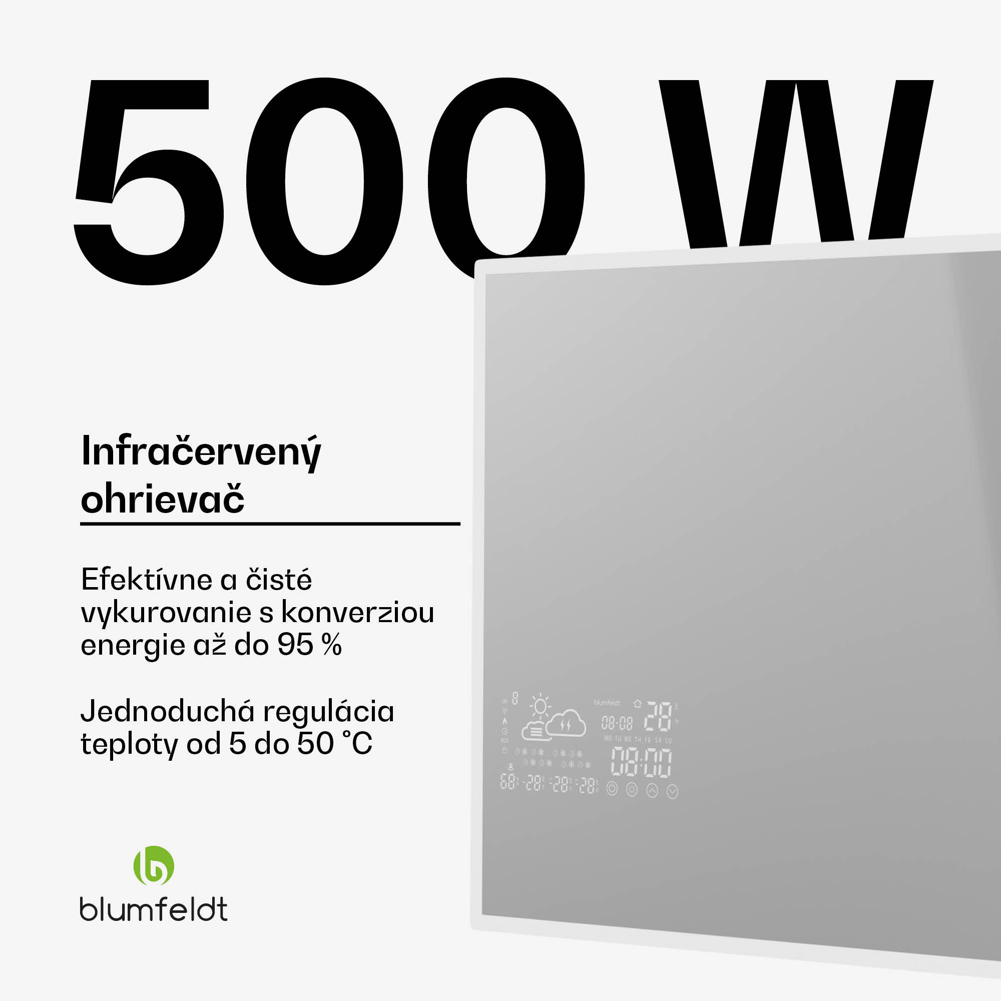 Blumfeldt Infračervený ohrievač, Smart Mirror, Infračervené žiarenie, 500 W, IP44