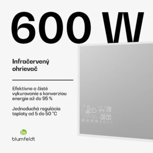 Blumfeldt Infračervený ohrievač, Smart Mirror, Infračervené žiarenie, 600 W, IP44