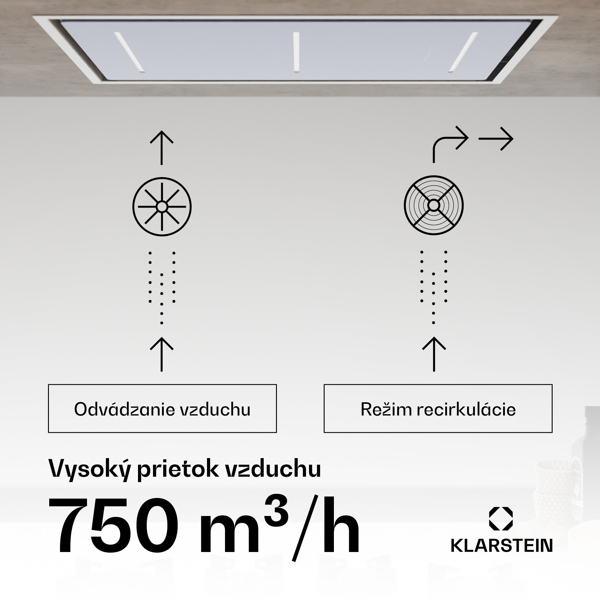 Klarstein LuxeAir digestor, 90 cm, WLAN + Bluetooth, LED, 562 m³/h, odsávanie/recirkulácia, EEC: A