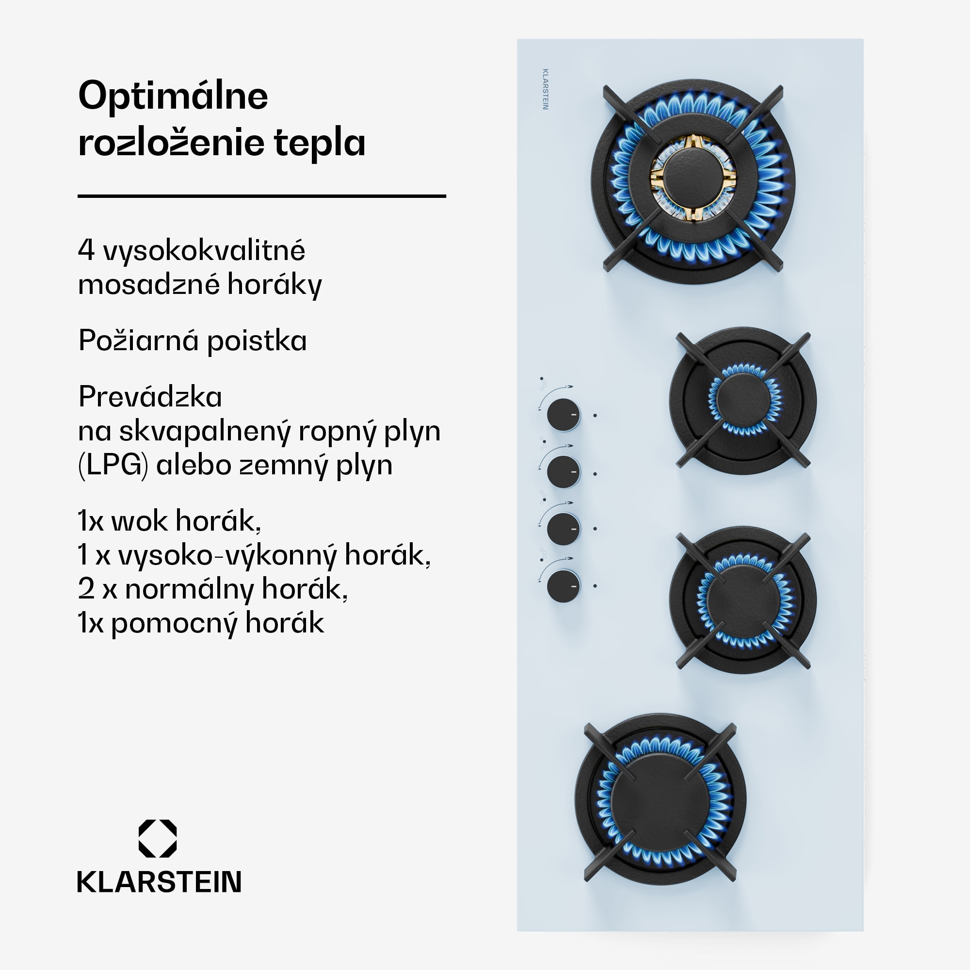 Klarstein Goldflame 4 Slim plynová varná doska, 4 horáky, na kvapalný alebo zemný plyn, elektrické zapaľovanie – Obrázok 2