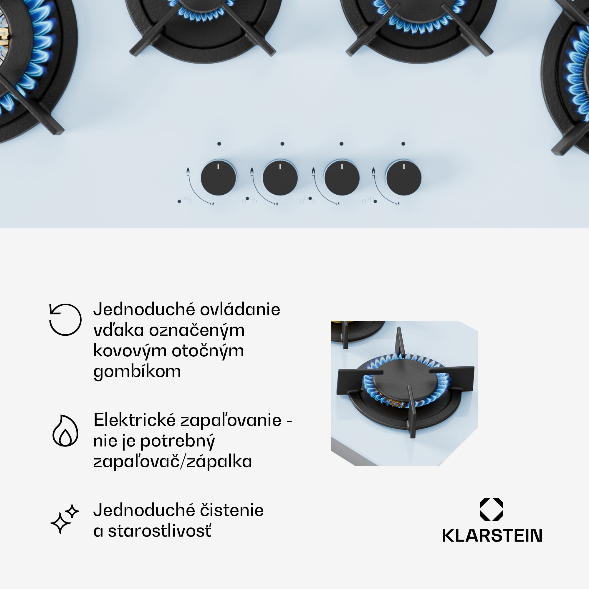Klarstein Goldflame 4 Slim plynová varná doska, 4 horáky, na kvapalný alebo zemný plyn, elektrické zapaľovanie – Obrázok 4