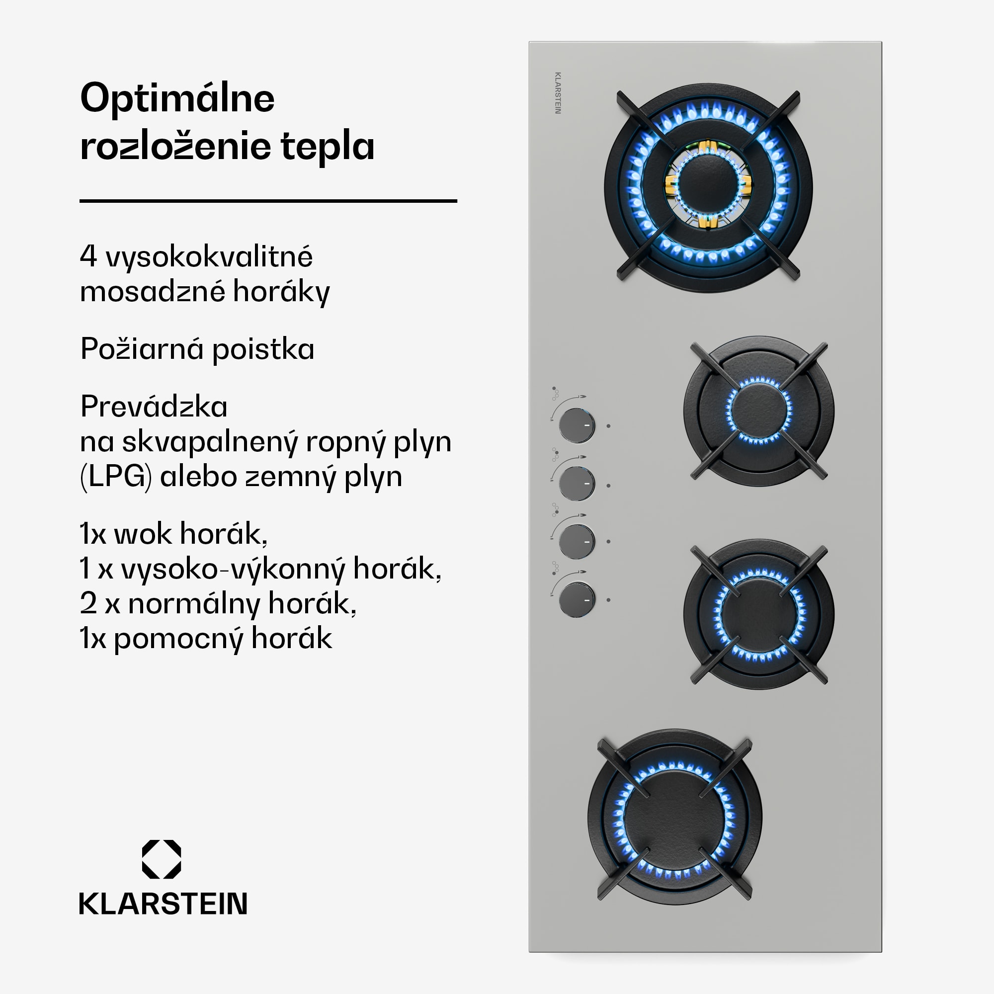 Klarstein Goldflame 4 Slim plynová varná doska, 4 horáky, na kvapalný alebo zemný plyn, elektrické zapaľovanie – Obrázok 2