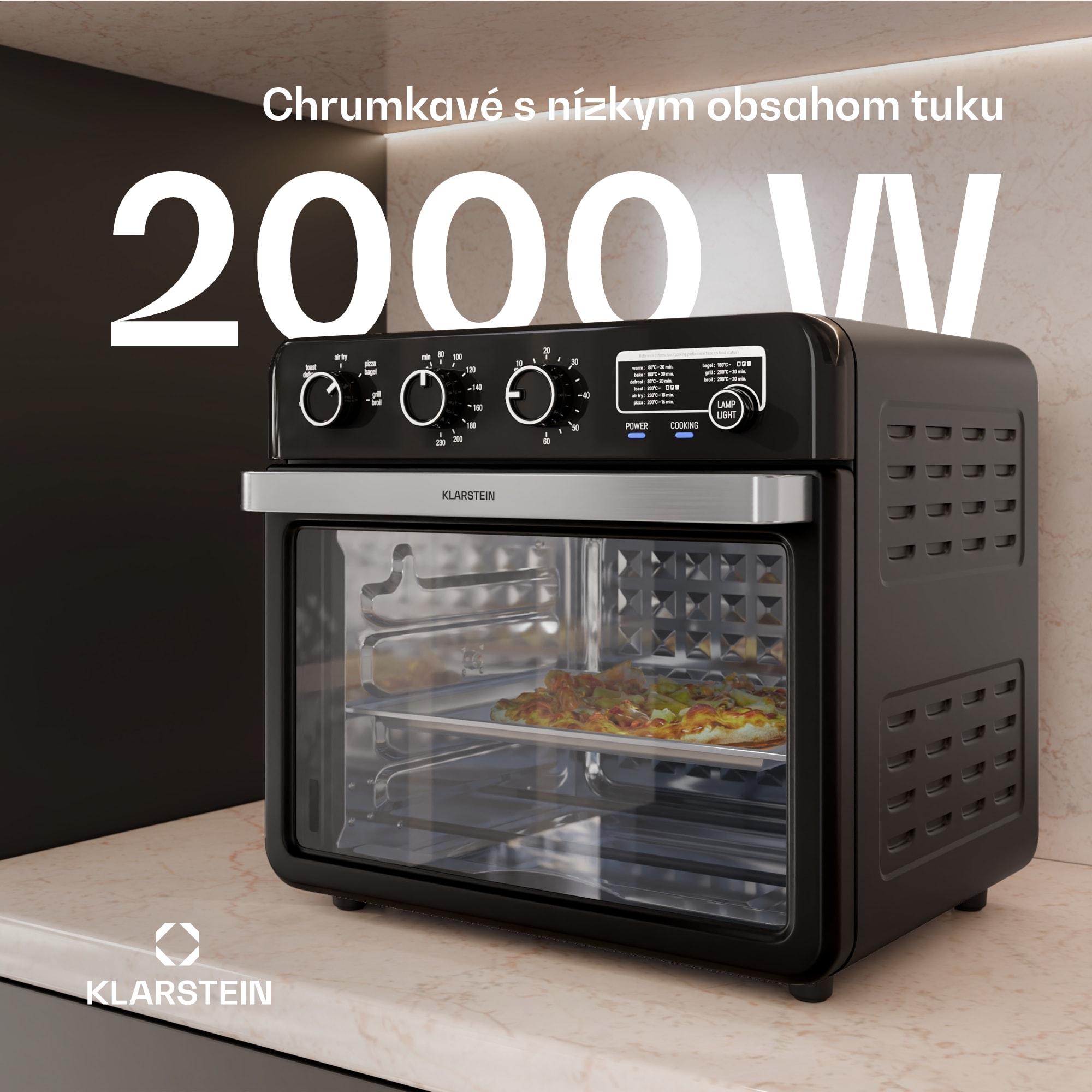 Klarstein Air Glaze teplovzdušná fritéza, 2000 W, 34 litrov, panoramatické okno, vrátane sady príslušenstva – Obrázok 2
