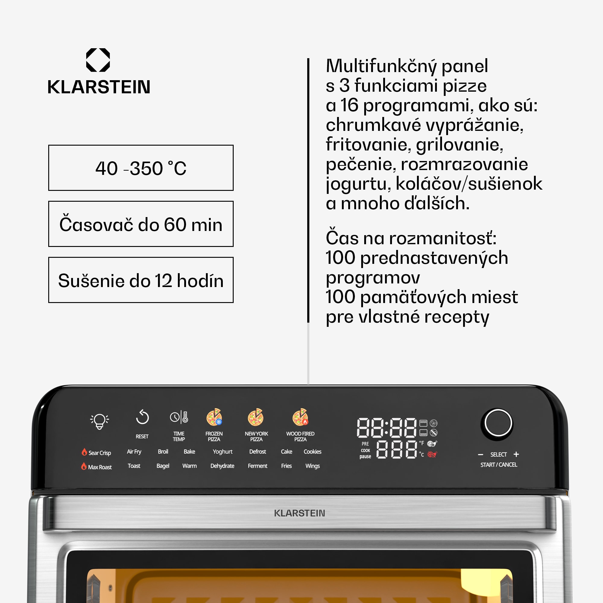 Klarstein AirGlaze Digital teplovzdušná fritéza, 2000 W, 16 programov, vrátane príslušenstva, ktoré možno umývať v umývačke riadu – Obrázok 4